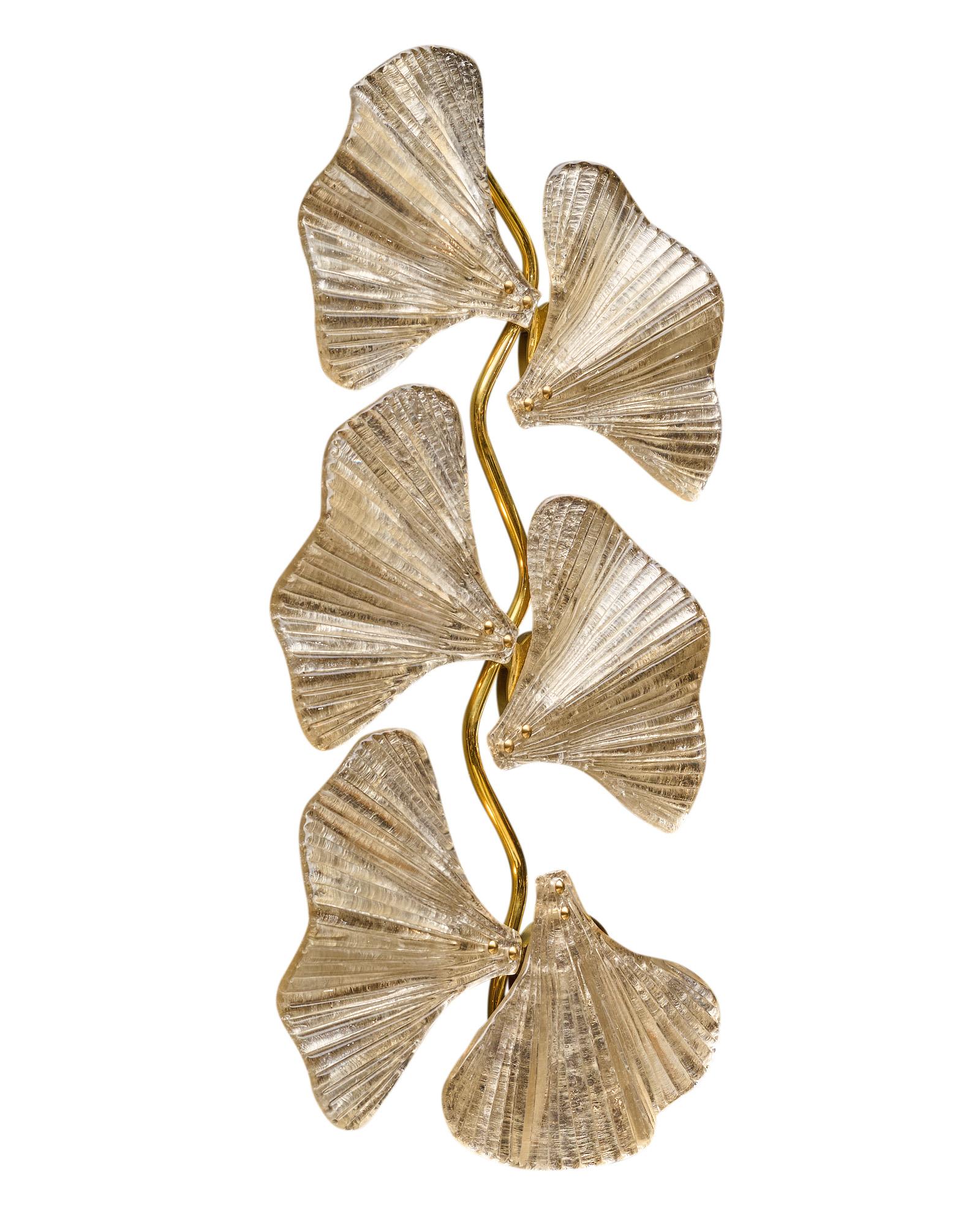 Mid-Century Modern Murano Glass Silver Ginkgo Leaf Sconces For Sale