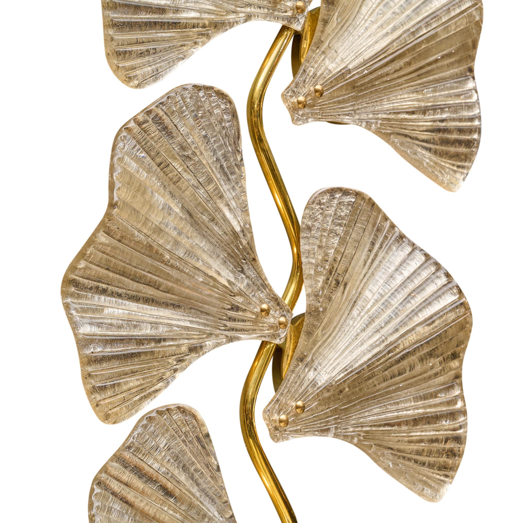 Italian Murano Glass Silver Ginkgo Leaf Sconces For Sale