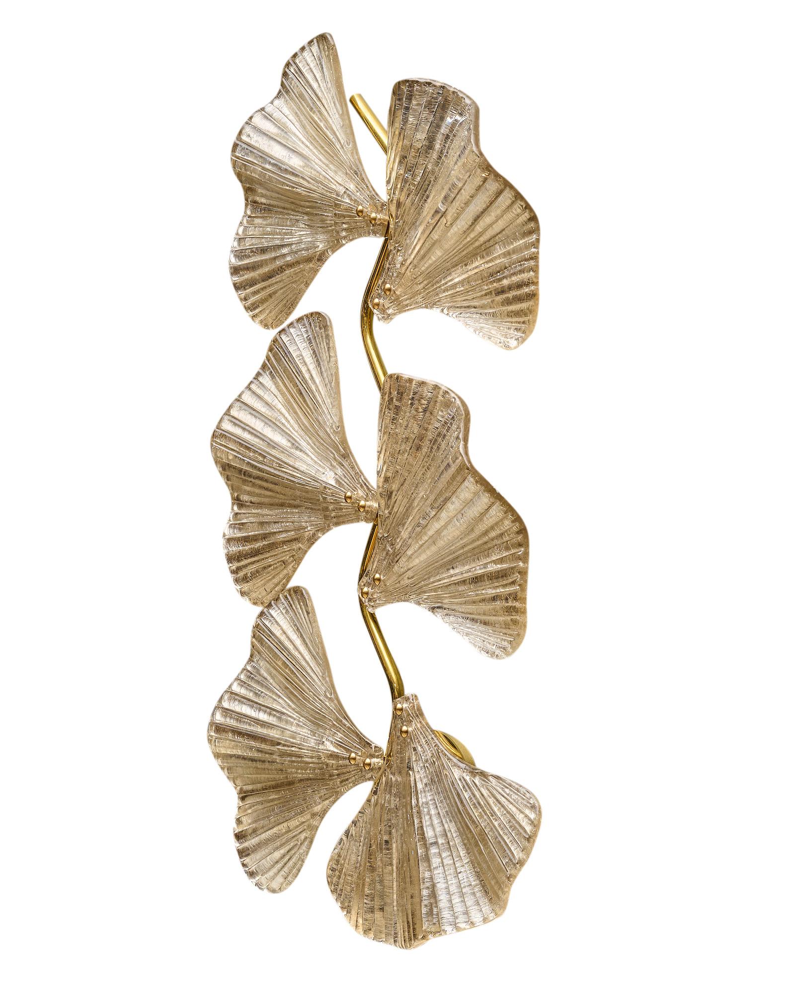 Murano Glass Silver Ginkgo Leaf Sconces In New Condition For Sale In Austin, TX