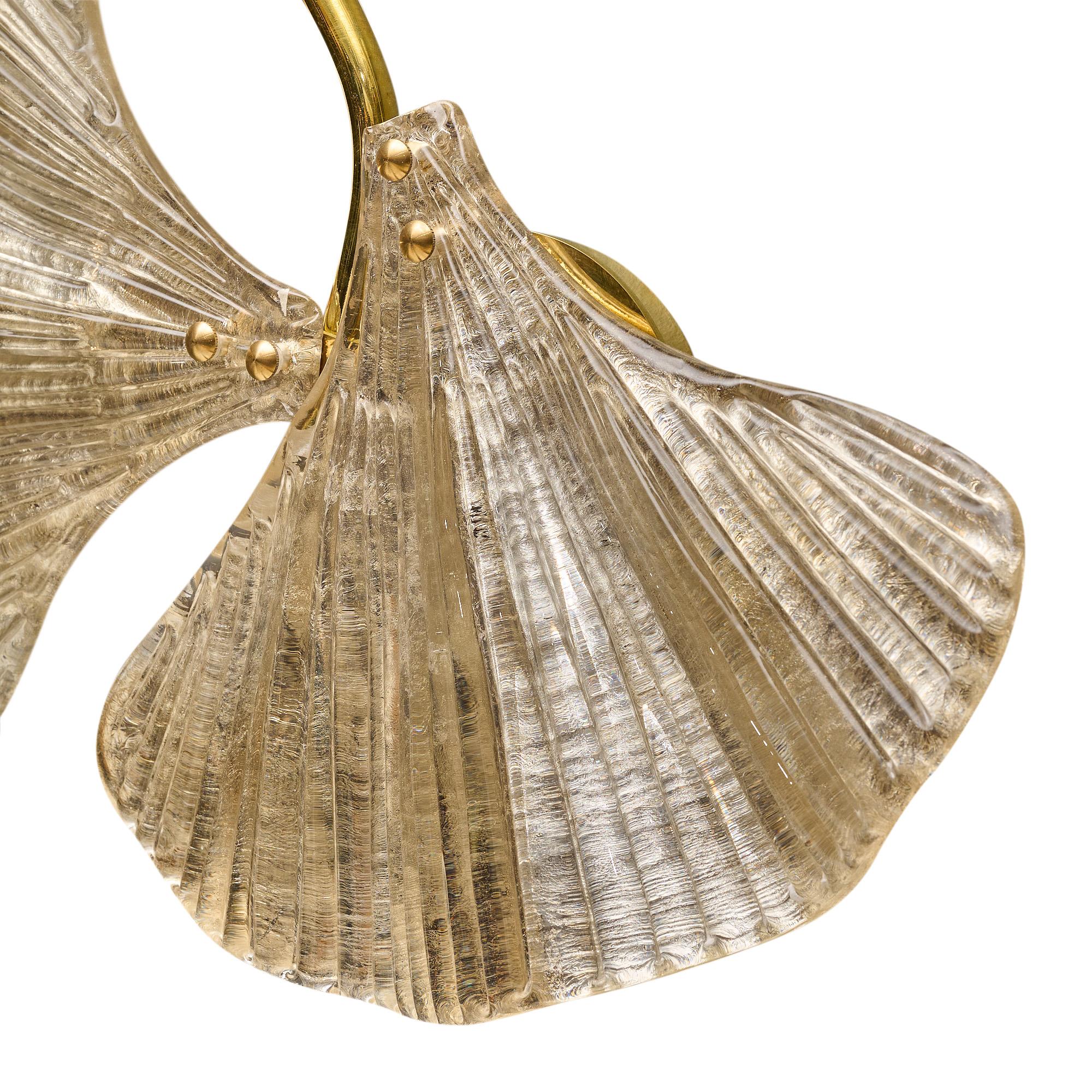 Contemporary Murano Glass Silver Ginkgo Leaf Sconces For Sale