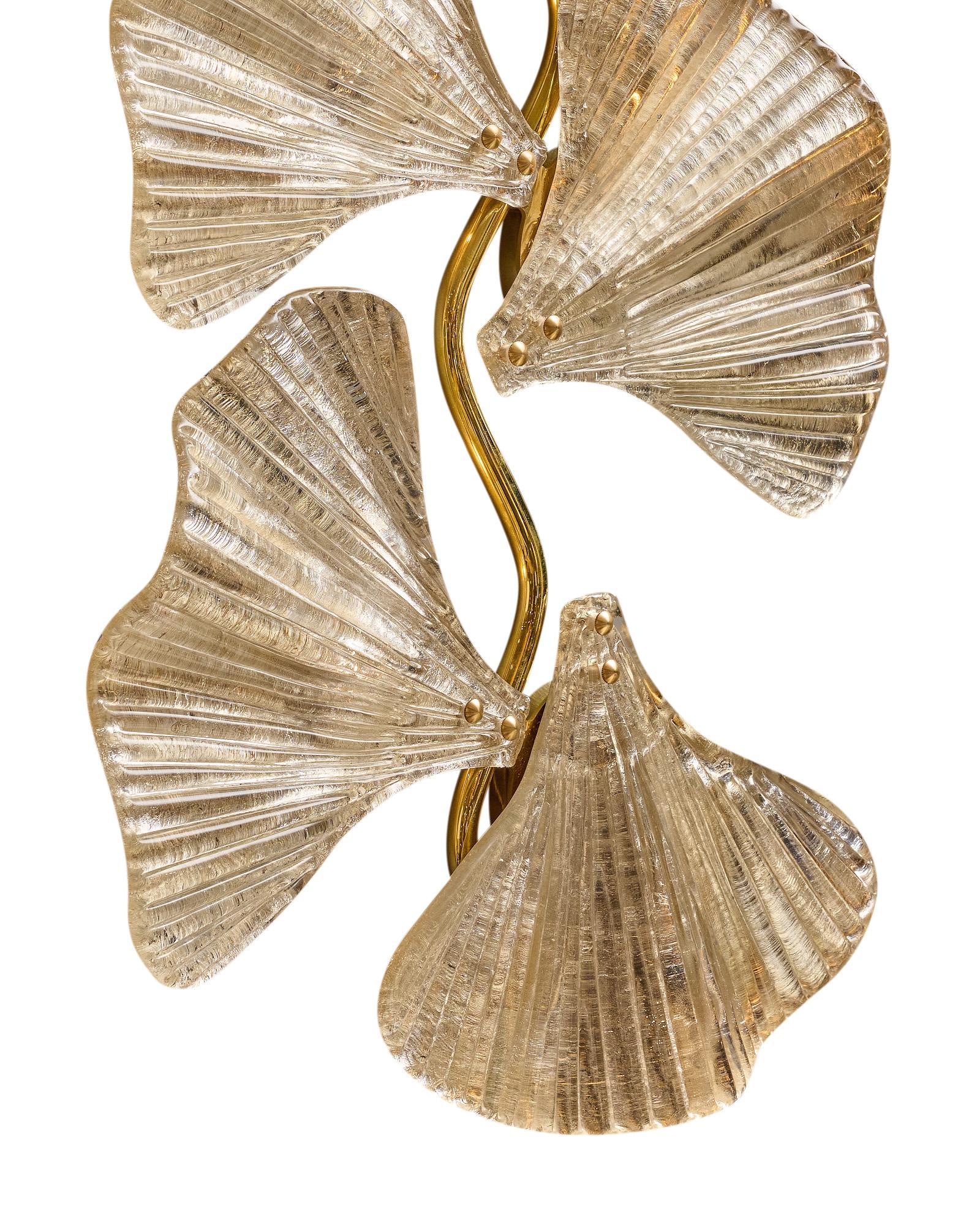Sconcese in vetro di Murano con foglie di ginkgo in argento in vendita 2