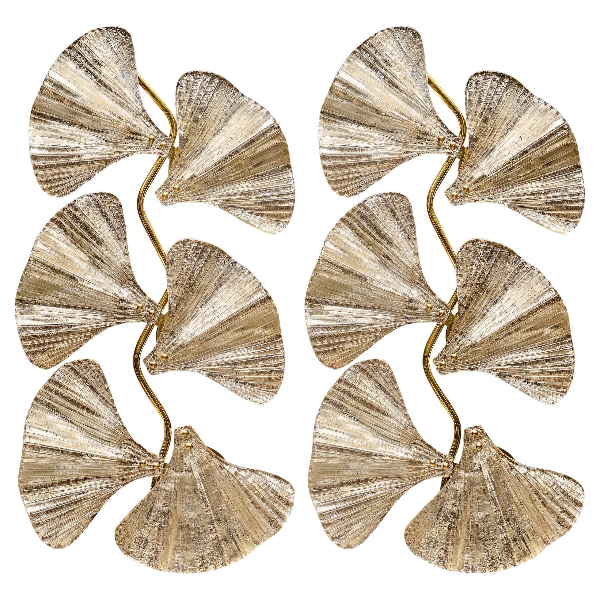 Murano Glass Silver Ginkgo Leaf Sconces For Sale