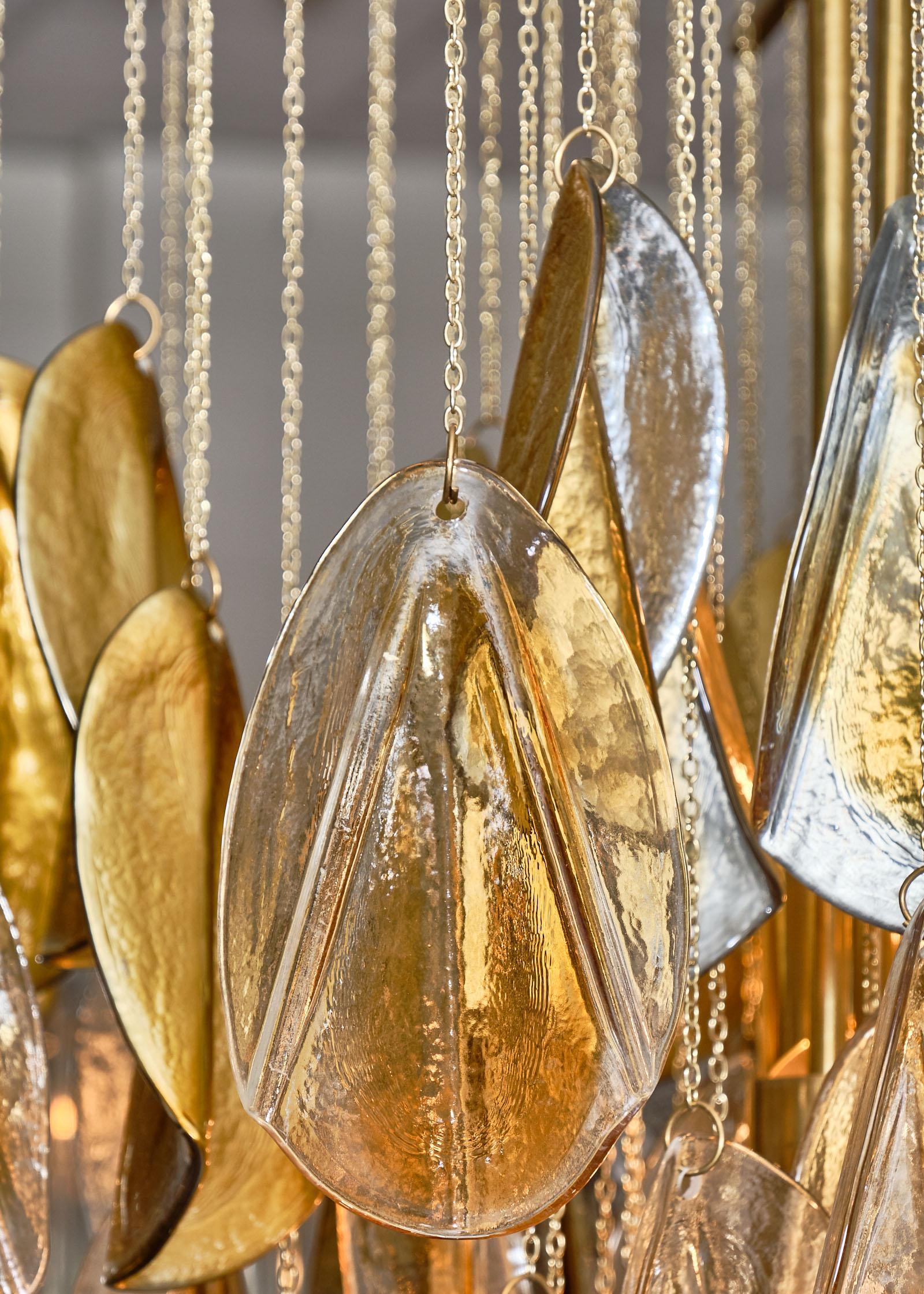 Lustre en verre de Murano, feuille d'argent et ambre en vente 1