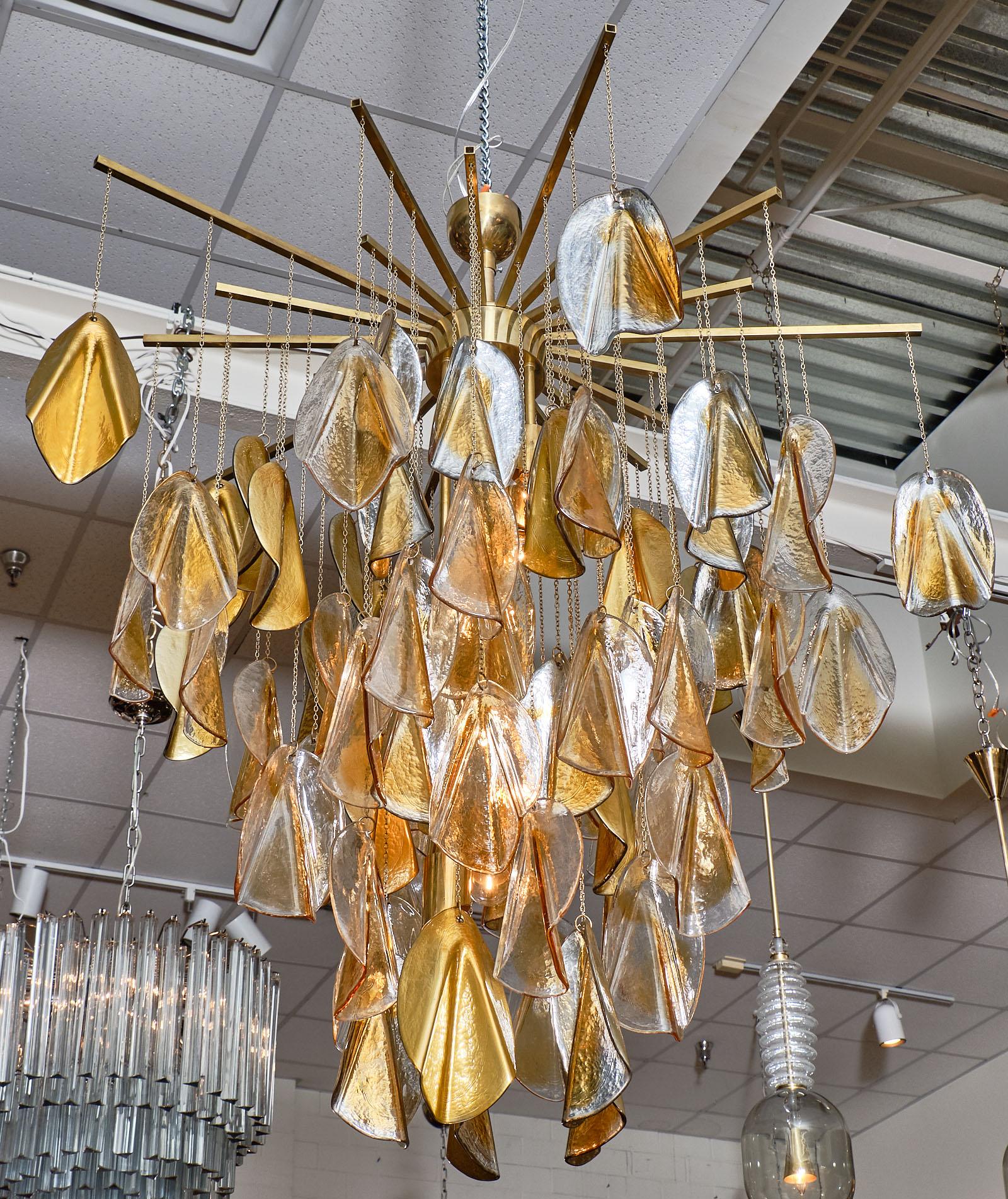 Murano Glass Silver Leaf and Amber Chandelier For Sale 2