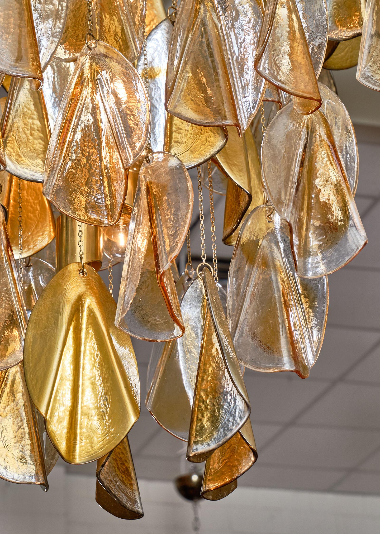 Murano Glass Silver Leaf and Amber Chandelier For Sale 3