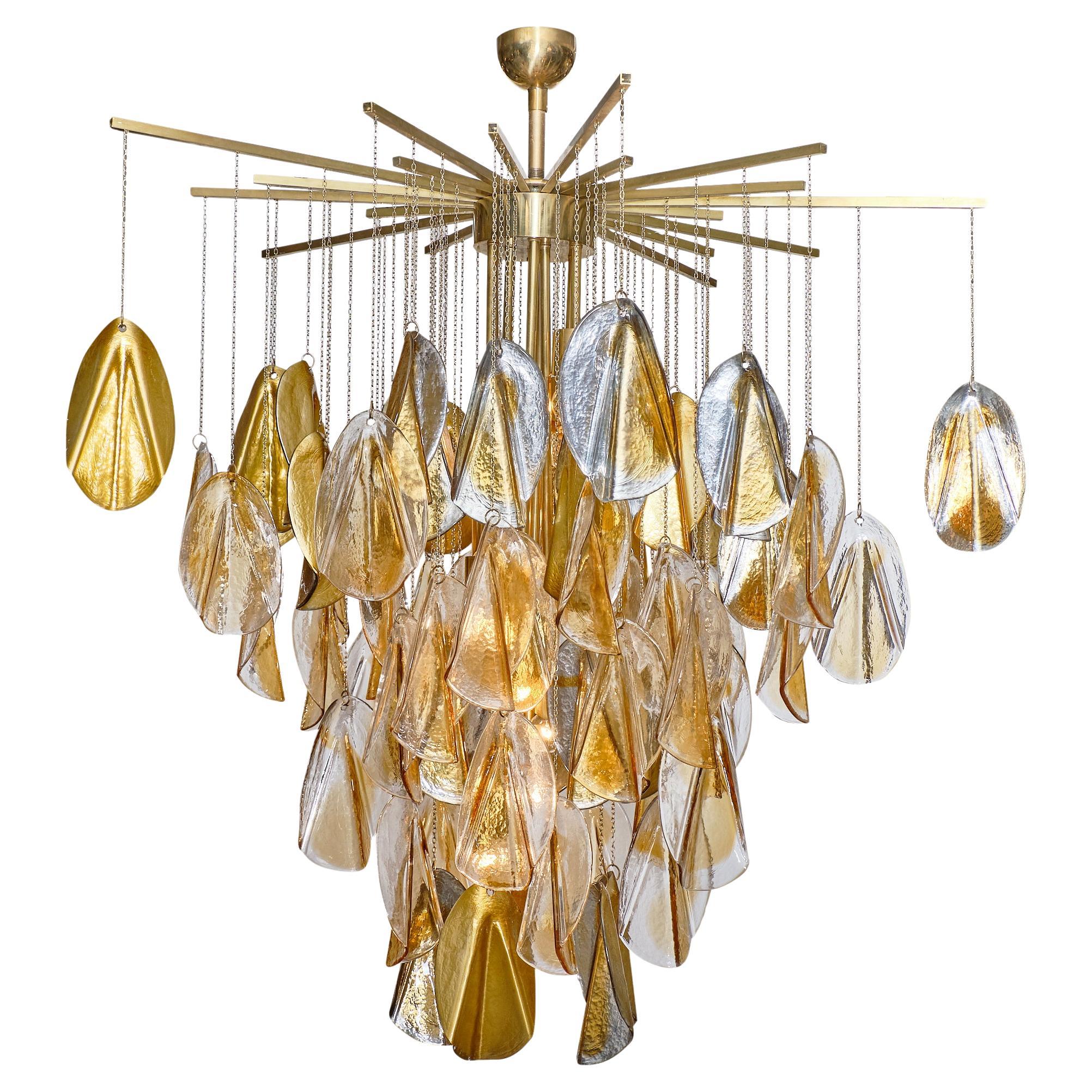 Murano Glass Silver Leaf and Amber Chandelier For Sale