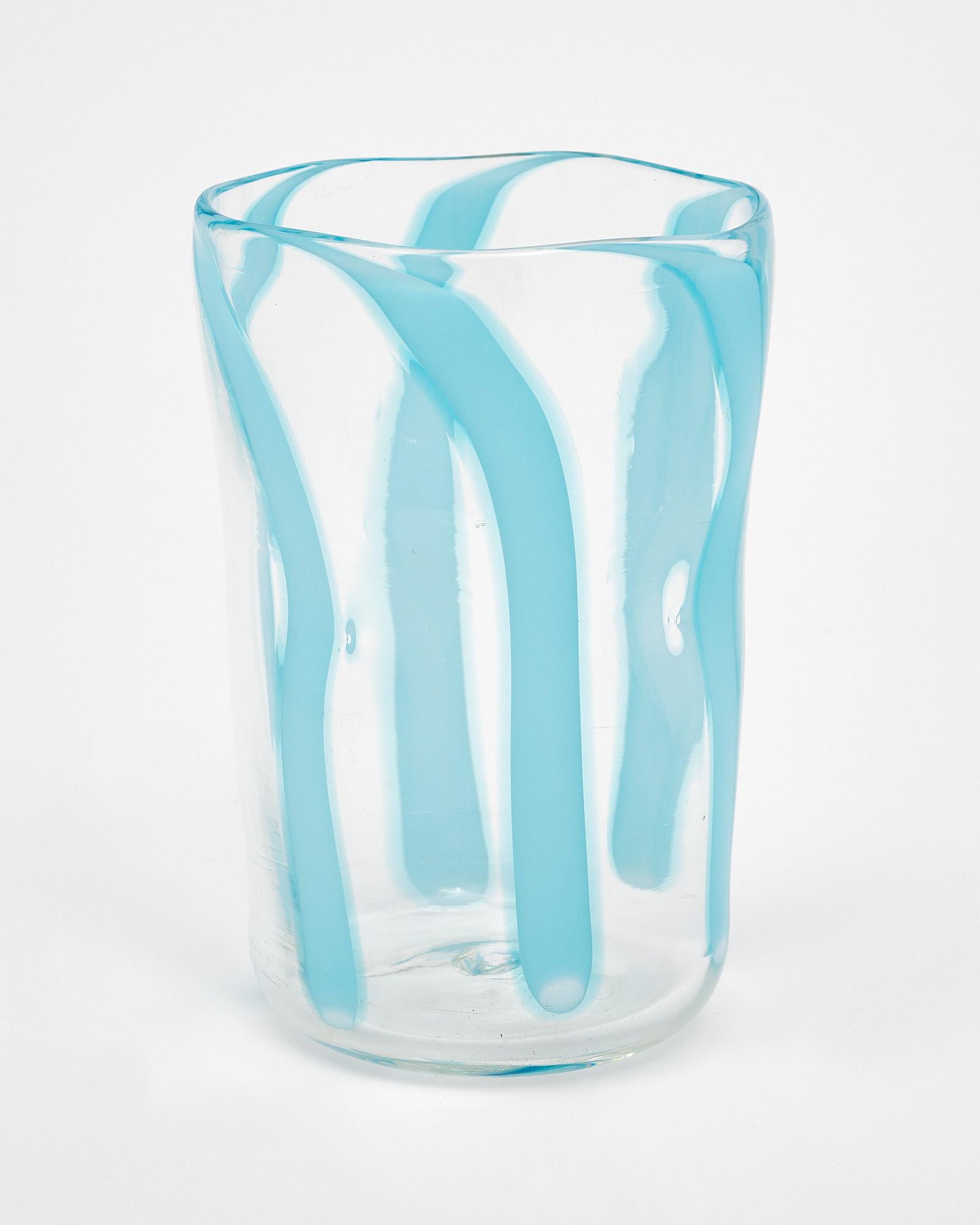 Italian Murano Glass Sky Blue Carafe and Glasses For Sale