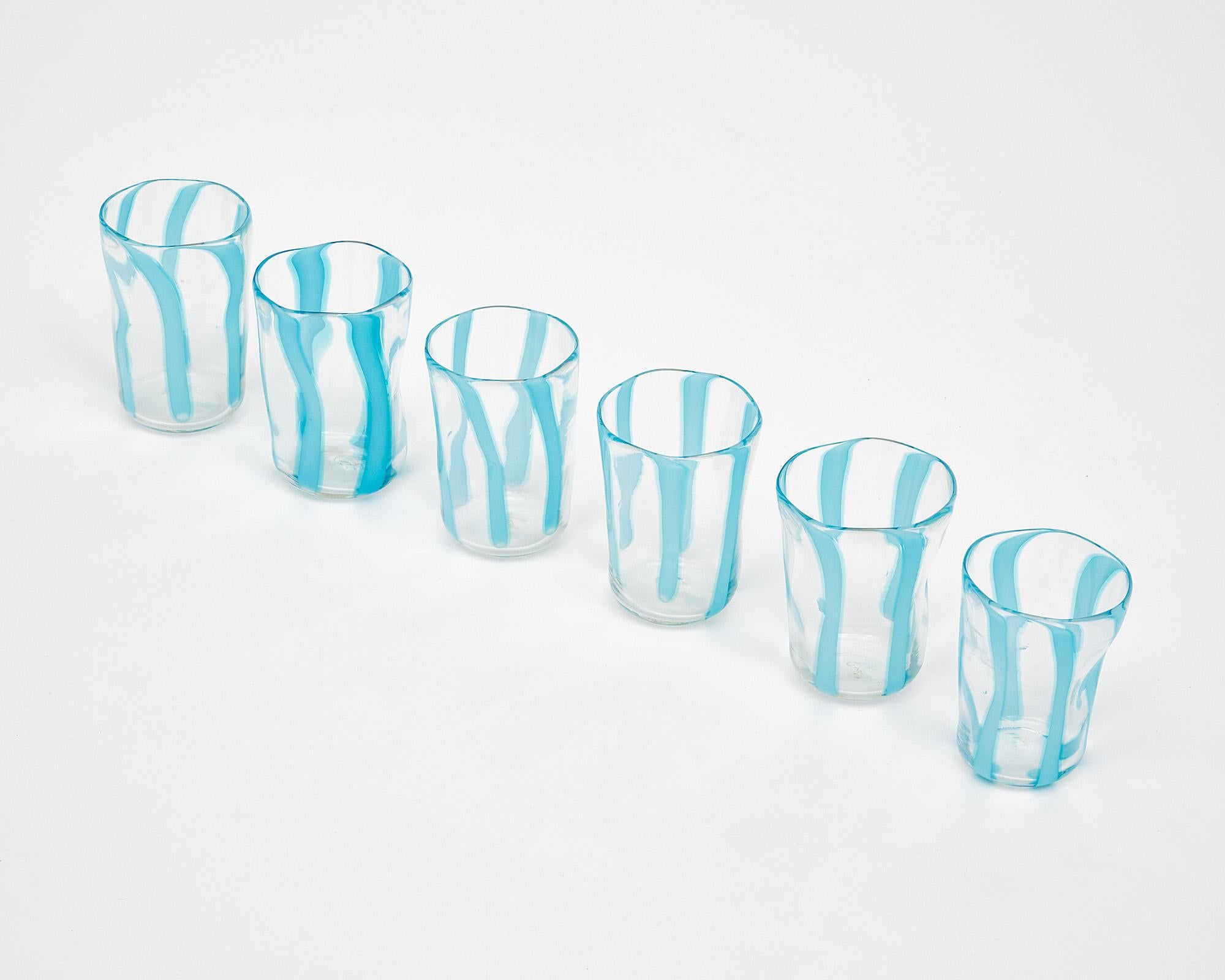 Contemporary Murano Glass Sky Blue Carafe and Glasses For Sale