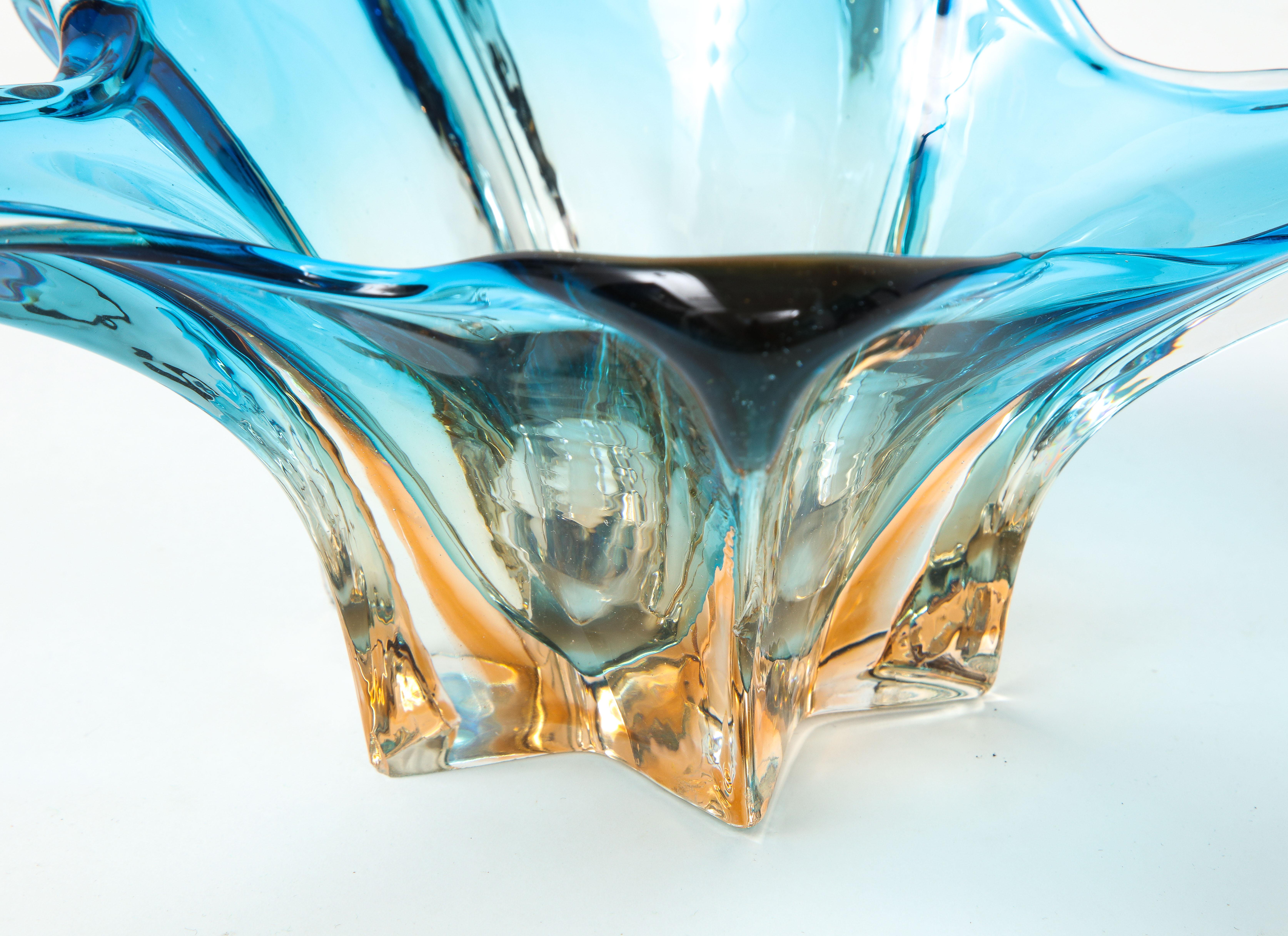Murano Glass Sky Blue, Orange Splash Bowl 3