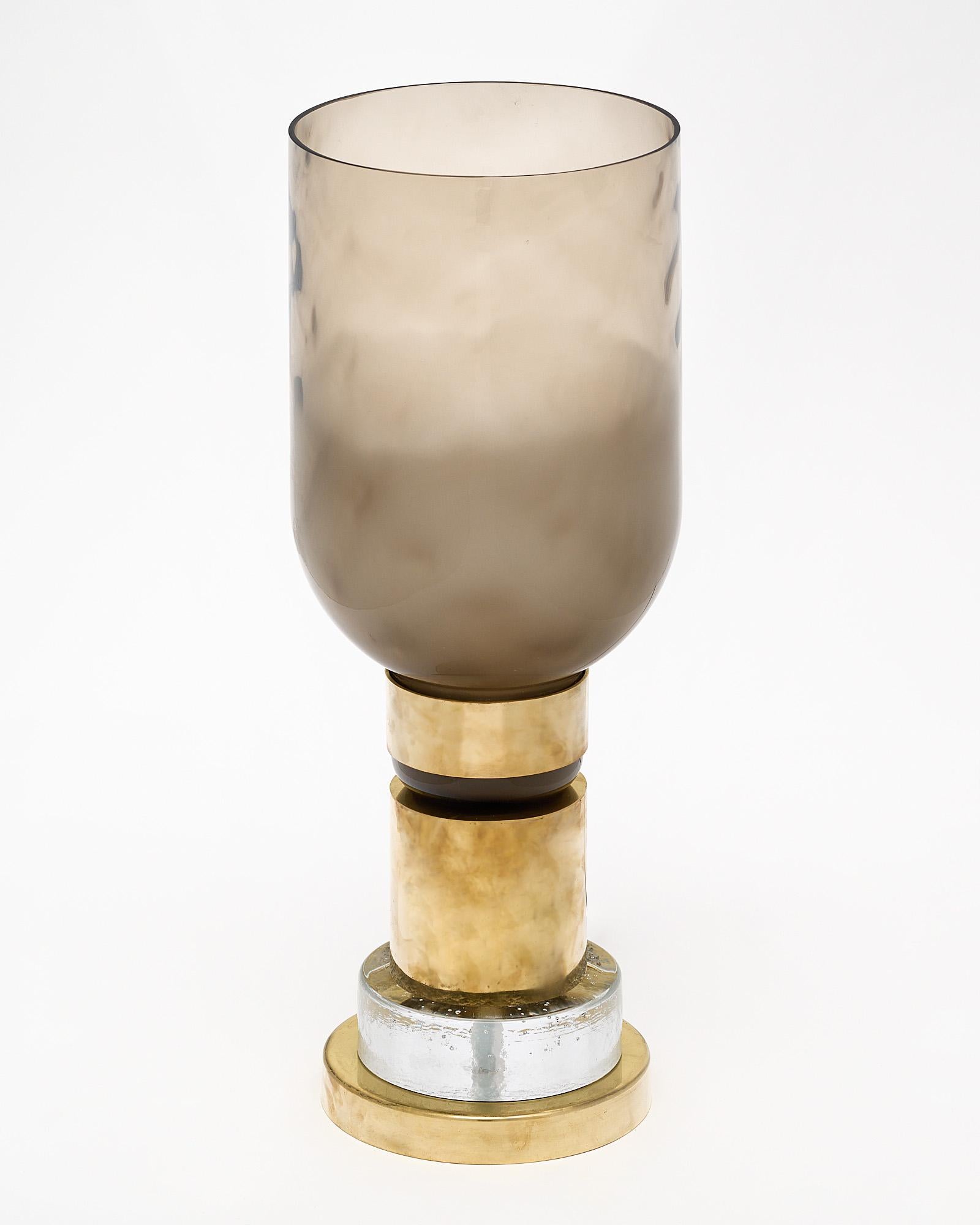 Brass Murano Glass Smoke Urn Lamps For Sale