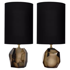 Murano Glass Smoked Amber Rock Lamps by Alberto Donà, Italy