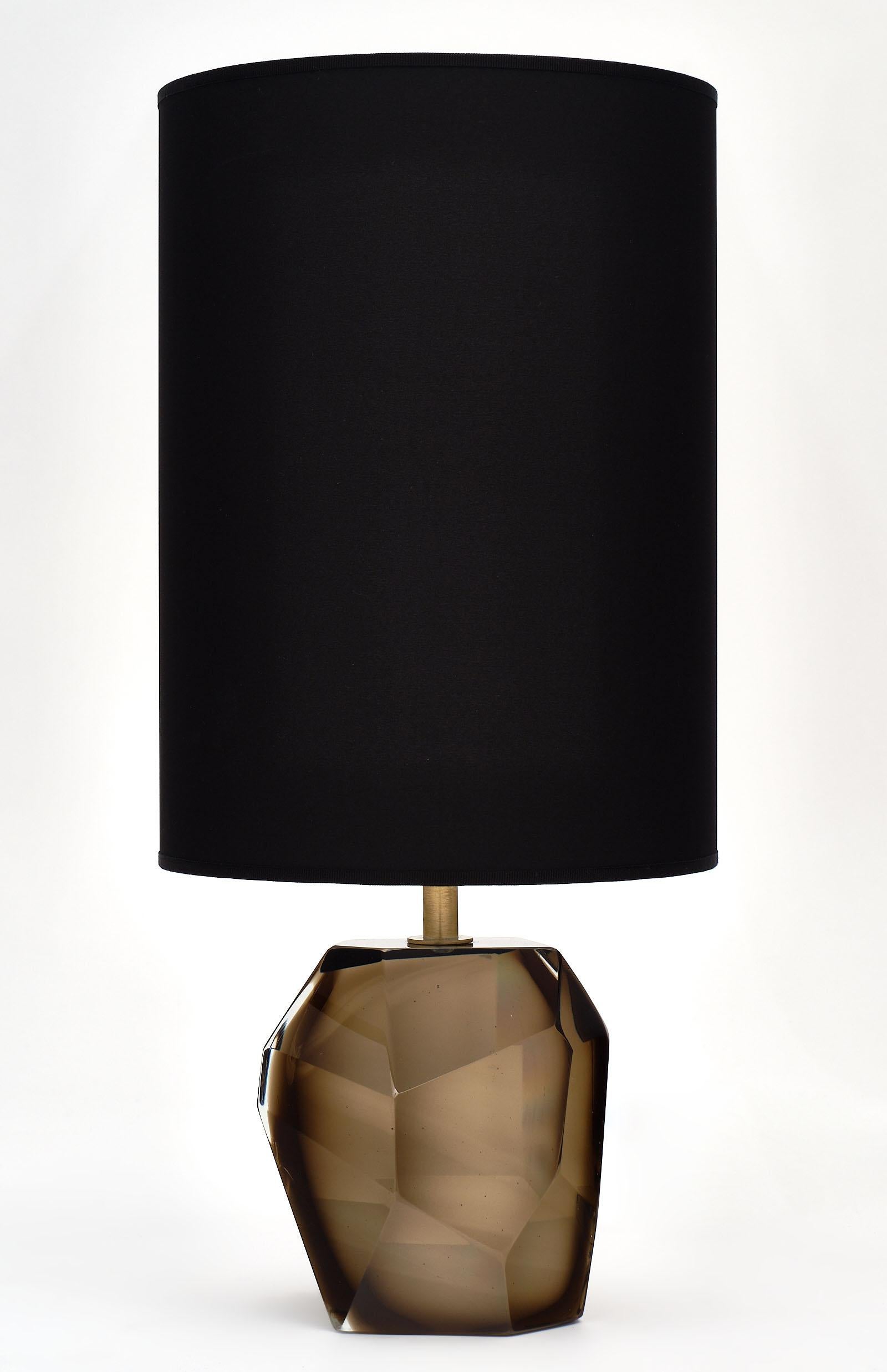 Italian Murano Glass Smoked Amber Rock Lamps For Sale