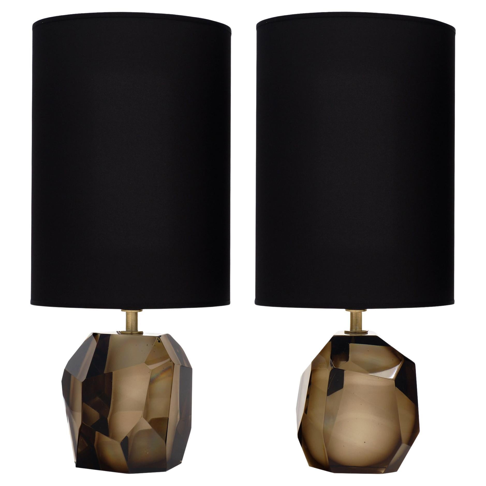 Murano Glass Smoked Amber Rock Lamps For Sale