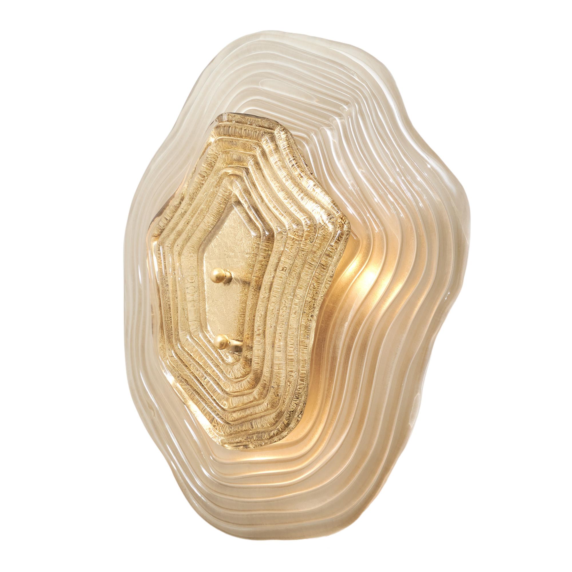 Murano Glass Smoked and Gold “Macchie” Sconces en Nuevo estado para la venta en Austin, TX
