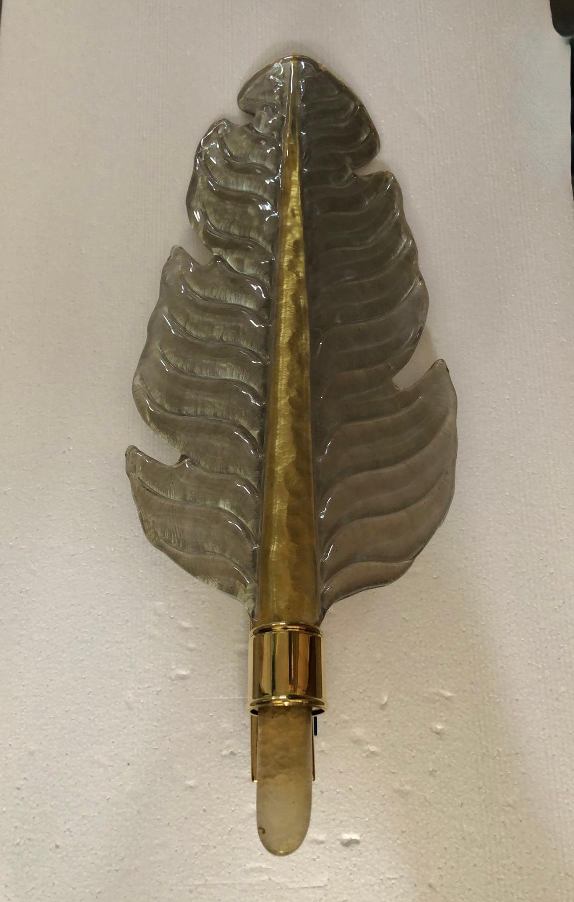 Laiton Appliques et éclairages muraux en verre de Murano de couleur fumée, 1980 en vente