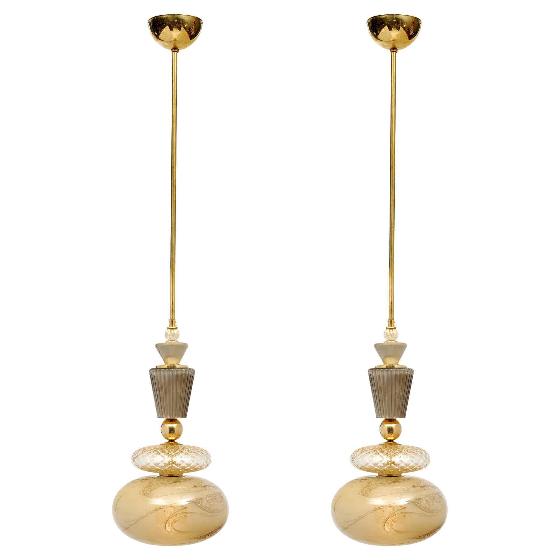 Suspensions en verre fumé de Murano en vente