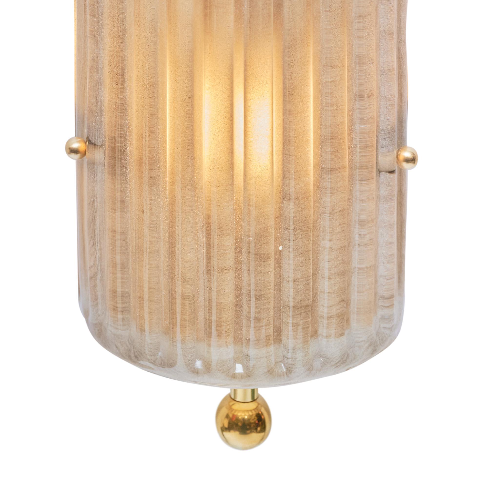 Art Deco Murano Glass Smoked Ribbed and Brass Sconces For Sale