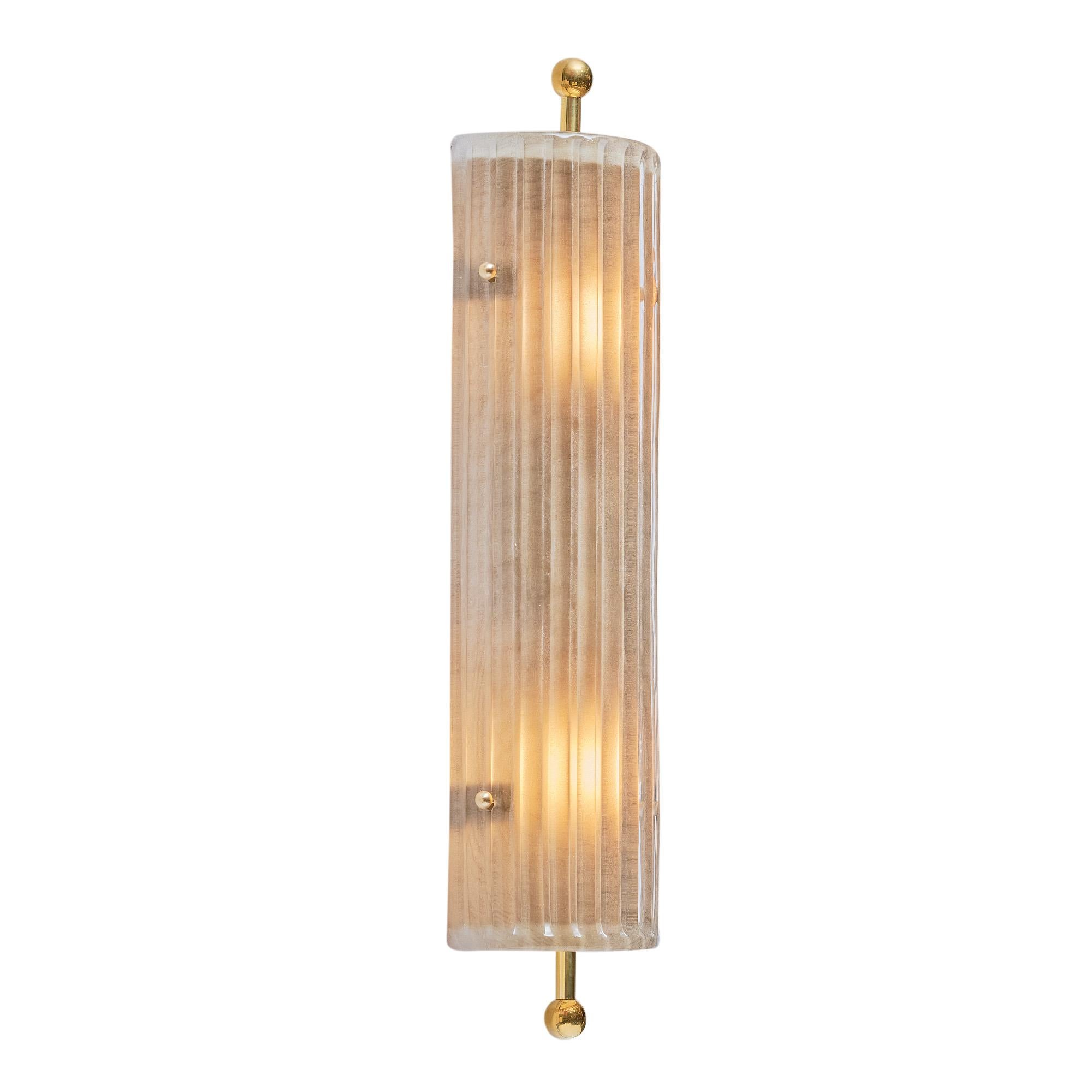 Murano Glass Smoked Ribbed and Brass Sconces In New Condition For Sale In Austin, TX