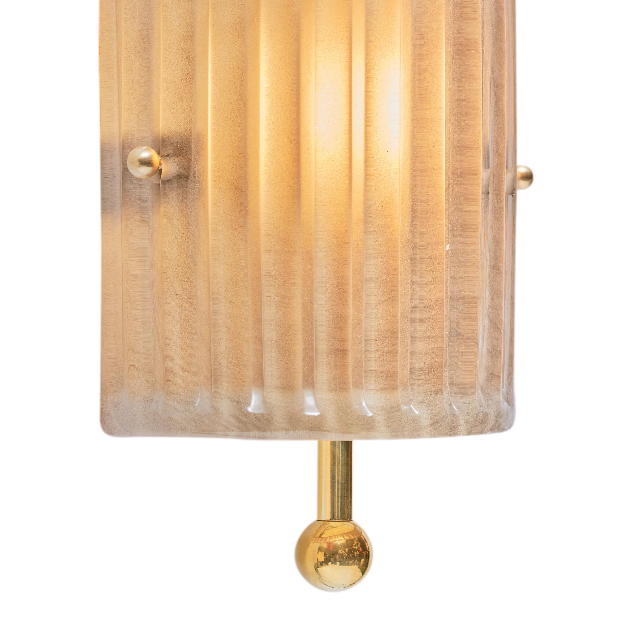 Murano Glass Smoked Ribbed and Brass Sconces For Sale 1