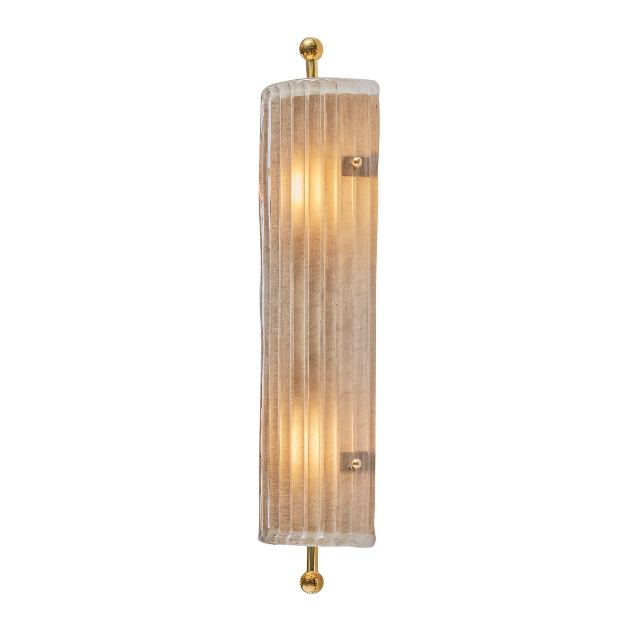 Murano Glass Smoked Ribbed and Brass Sconces For Sale 2