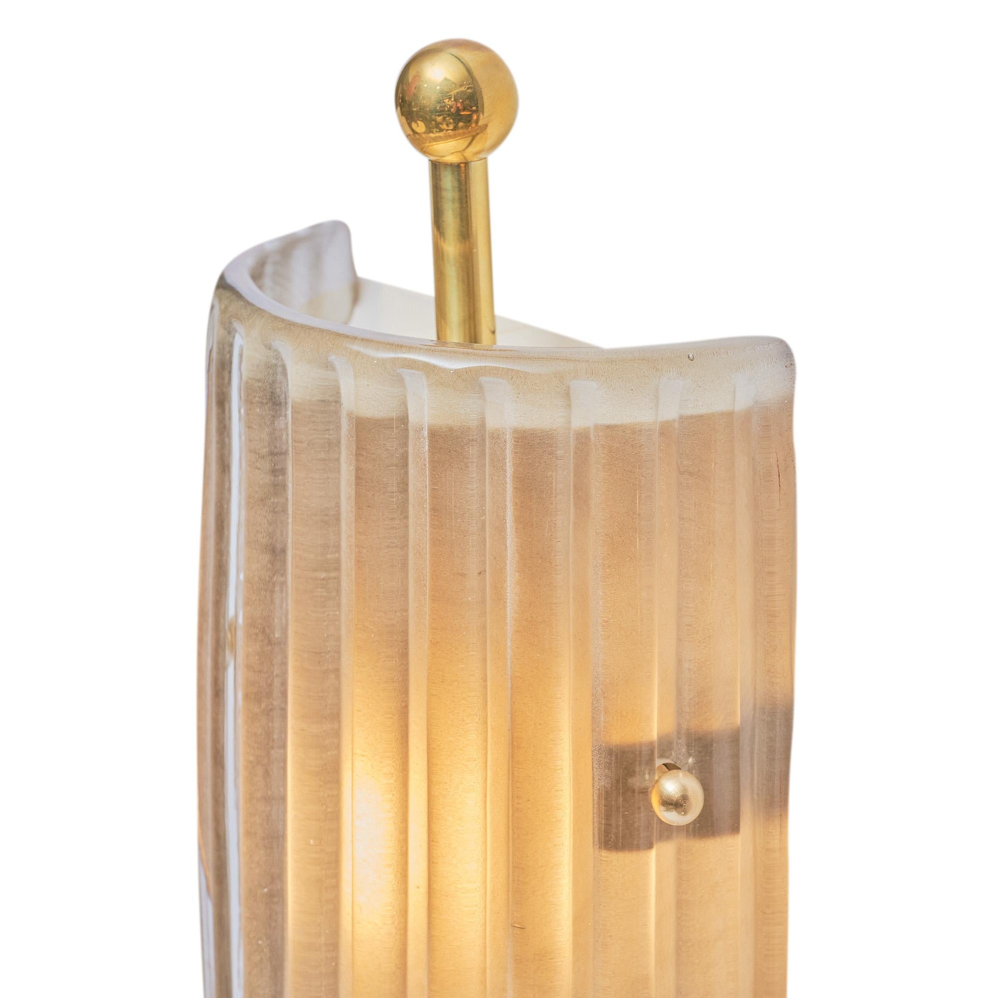 Murano Glass Smoked Ribbed and Brass Sconces For Sale 3