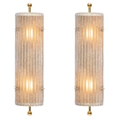 Murano Glass Smoked Ribbed and Brass Sconces