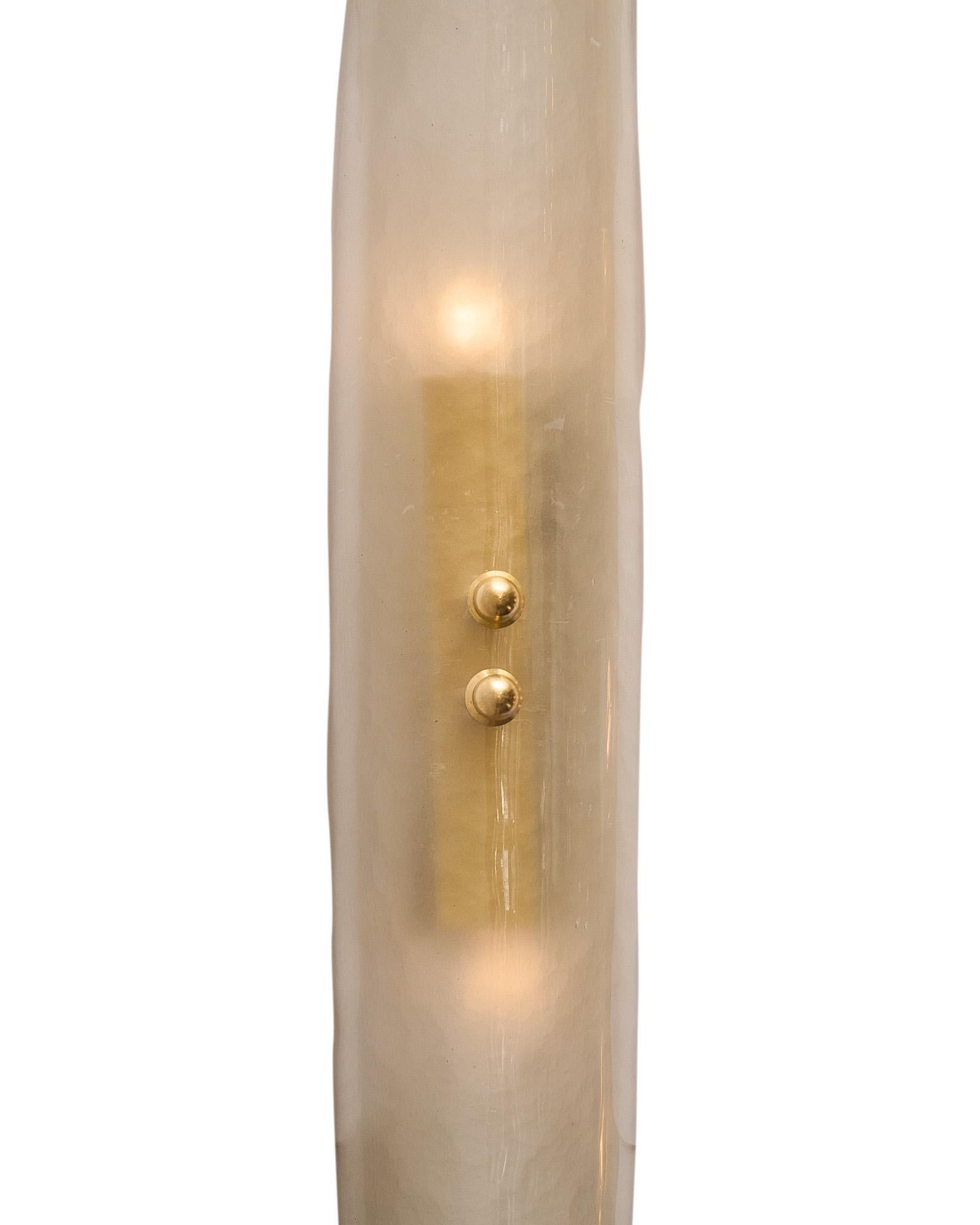 Brass Murano Glass Smoked Single Panel Sconces For Sale