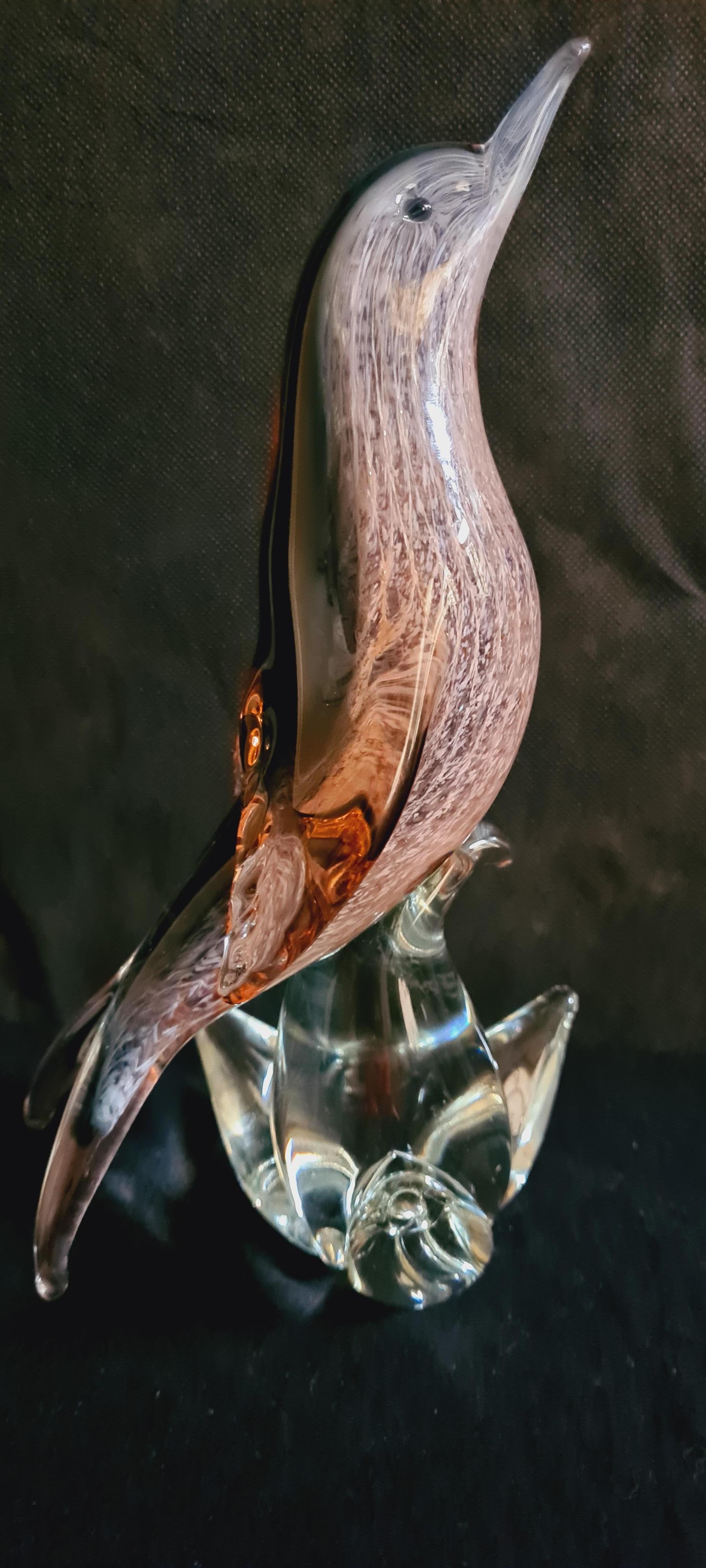 Art Nouveau Murano Glass Sommerso Bird Signed by Sandro Frattin For Sale