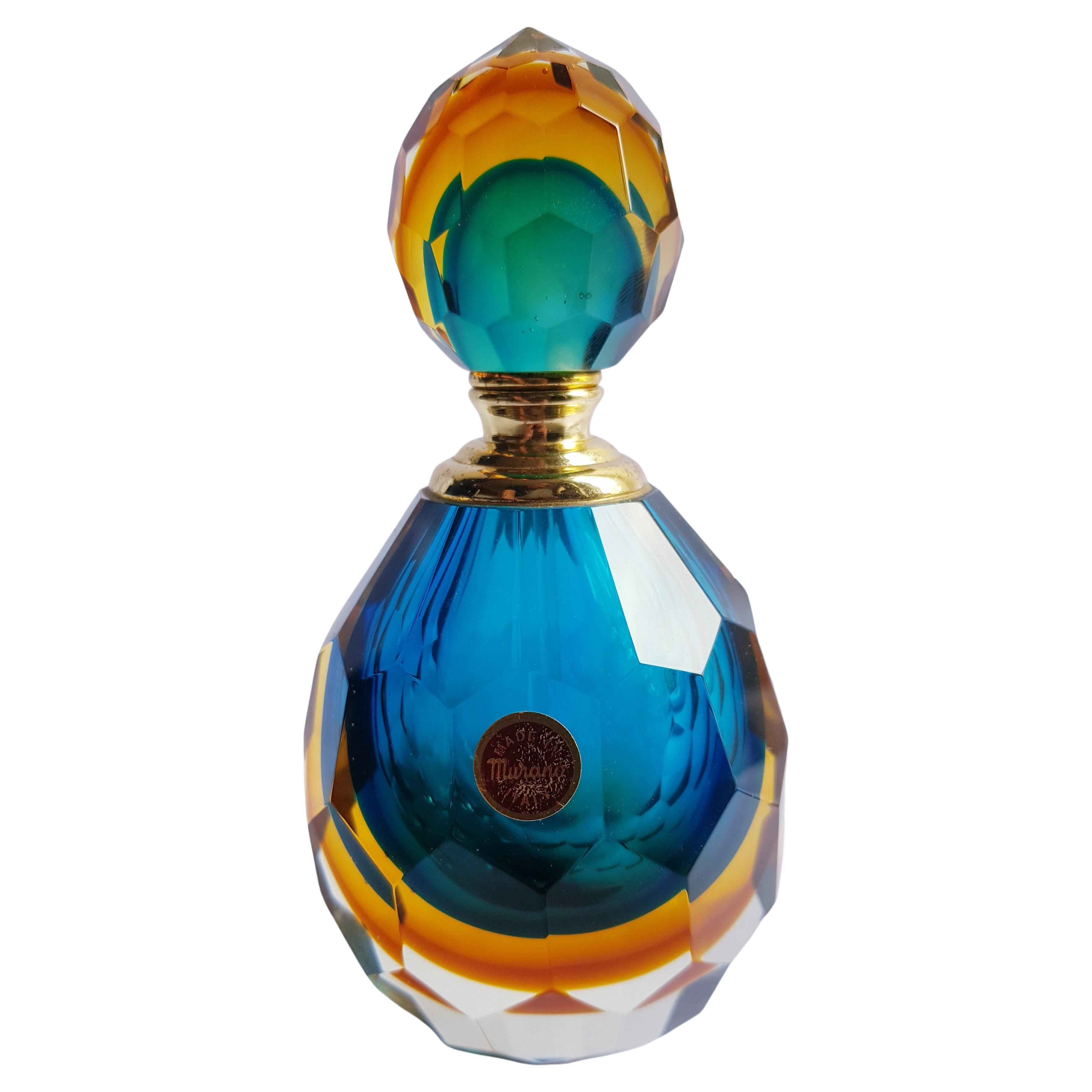 Murano Glass Somerso Diamond Faceted Perfume Bottle For Sale