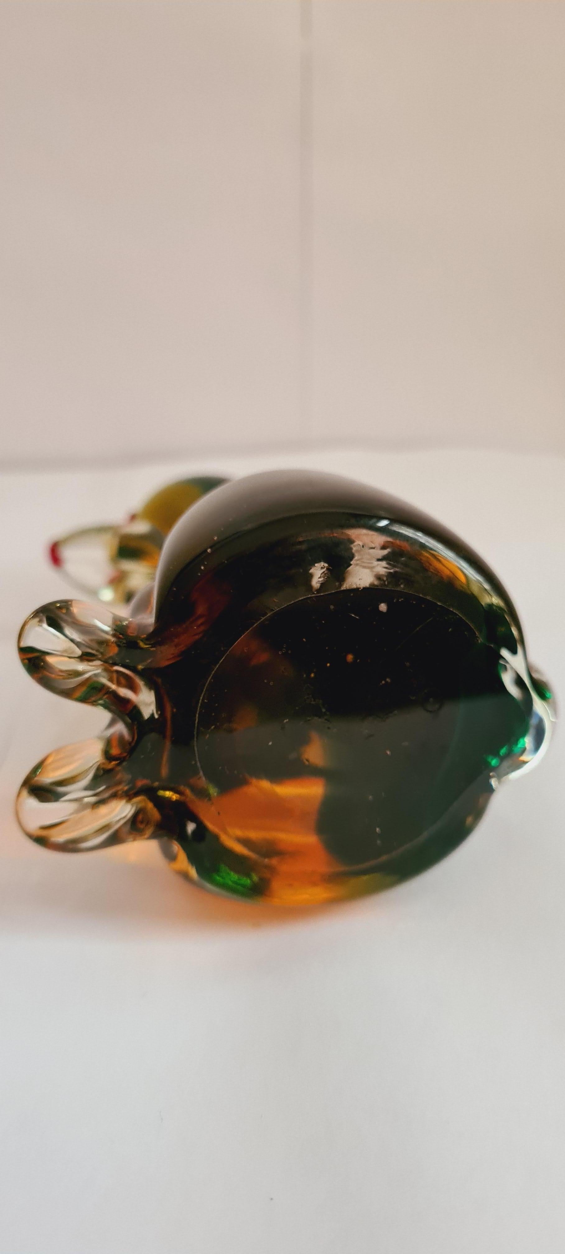 Art Nouveau Murano Green/Amber Organic Sommerso Glass Dog Figurine, Antonio Da Ros For Sale