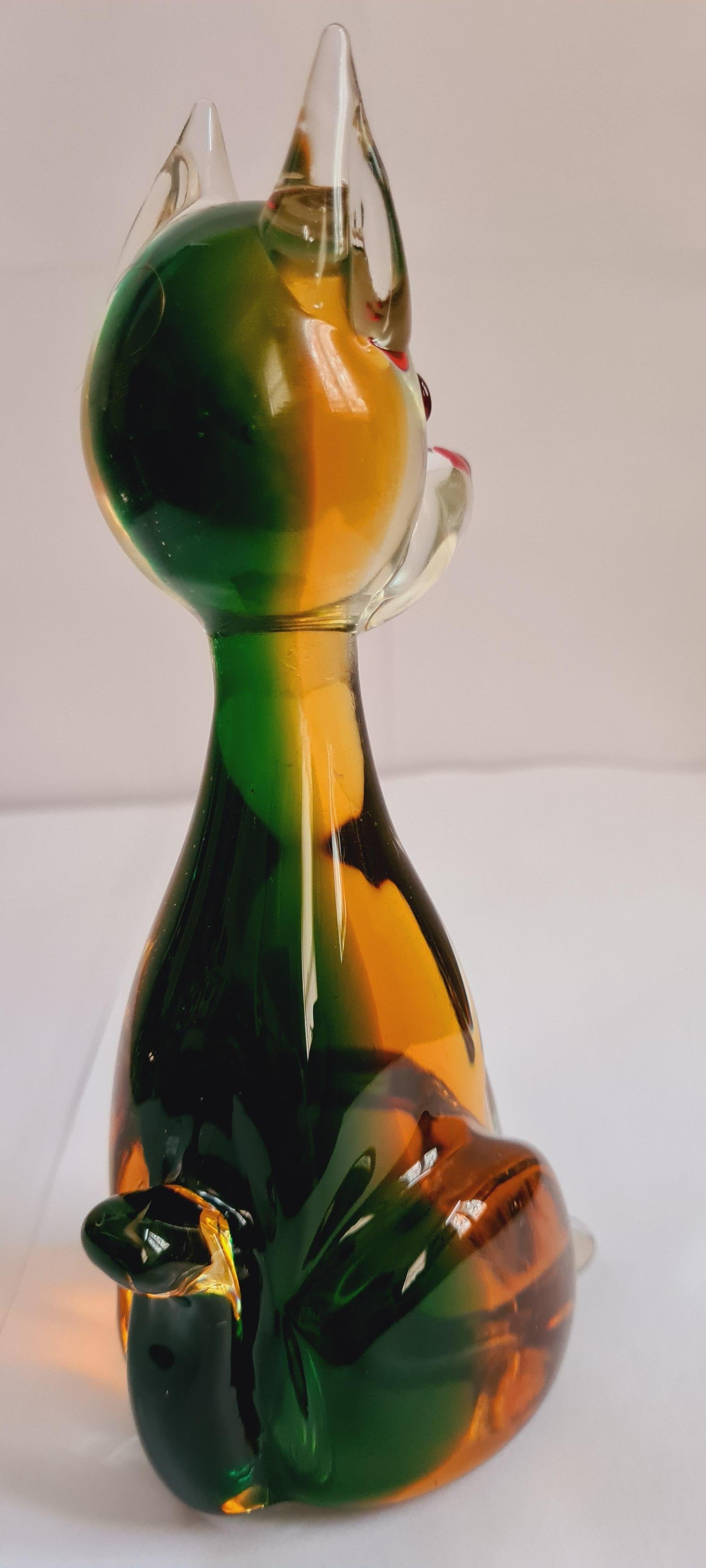 Italian Murano Green/Amber Organic Sommerso Glass Dog Figurine, Antonio Da Ros For Sale