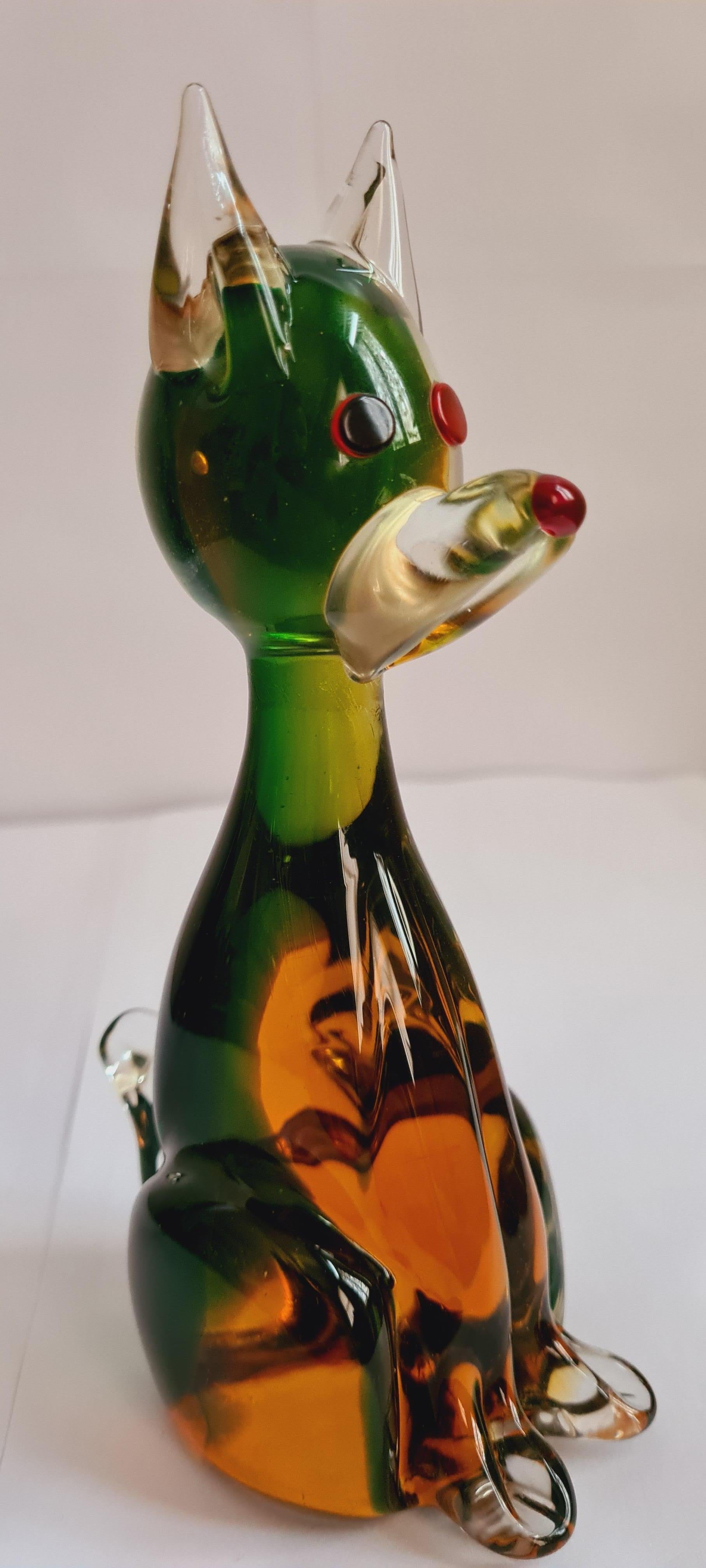 Other Murano Green/Amber Organic Sommerso Glass Dog Figurine, Antonio Da Ros For Sale
