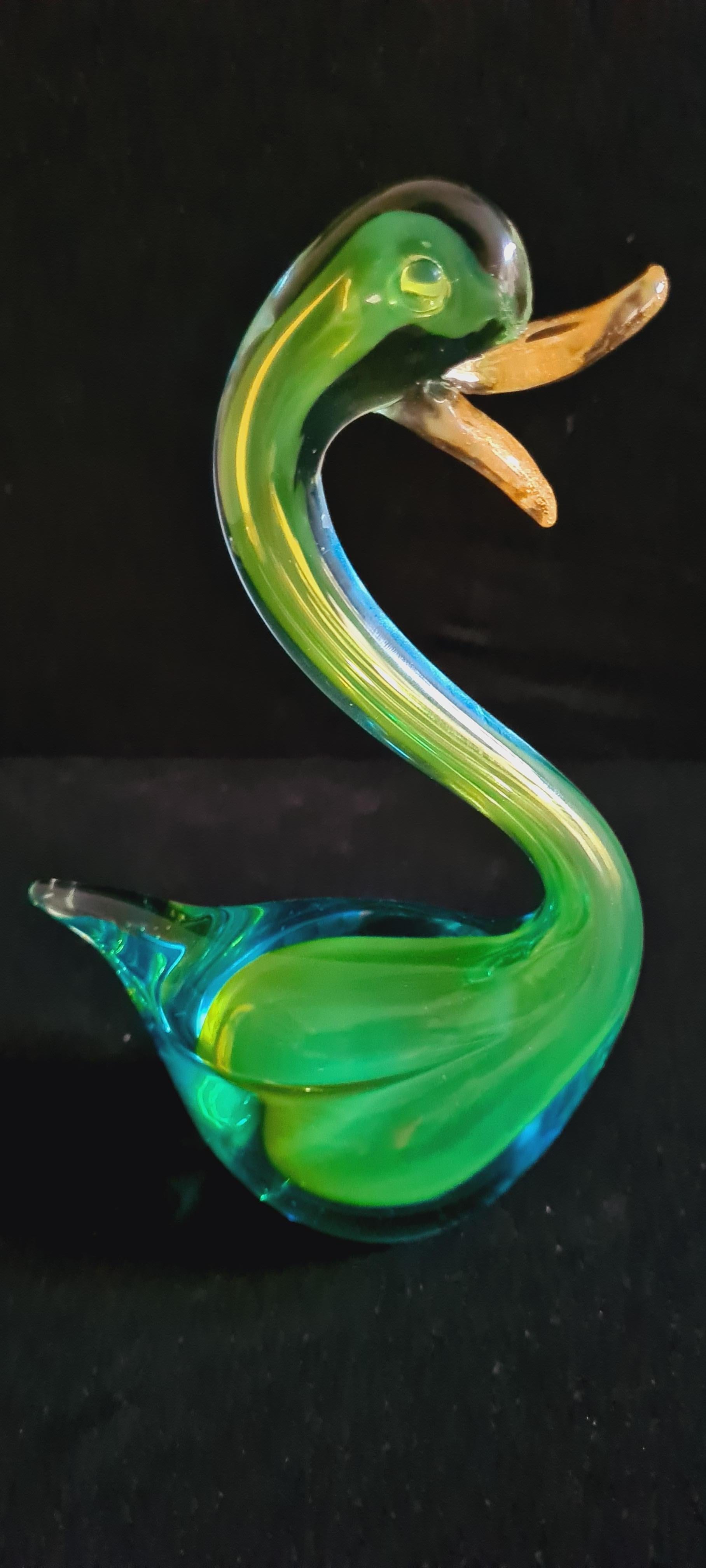 Art Nouveau Vitange Murano Glass Sommerso Duck with Gold Leaf, Archimede Seguso For Sale