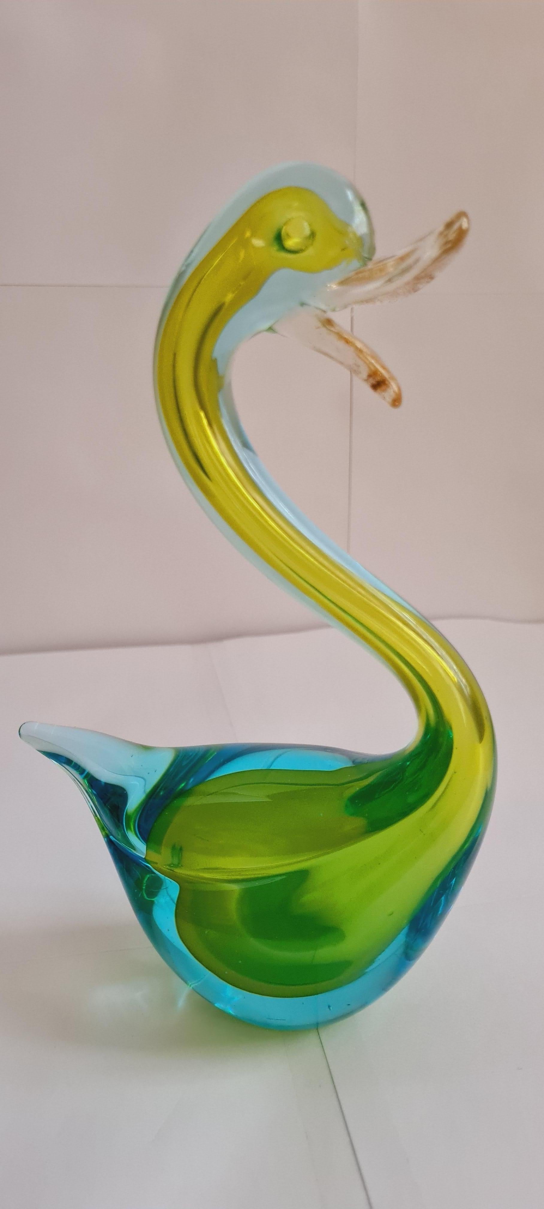 Other Vitange Murano Glass Sommerso Duck with Gold Leaf, Archimede Seguso For Sale