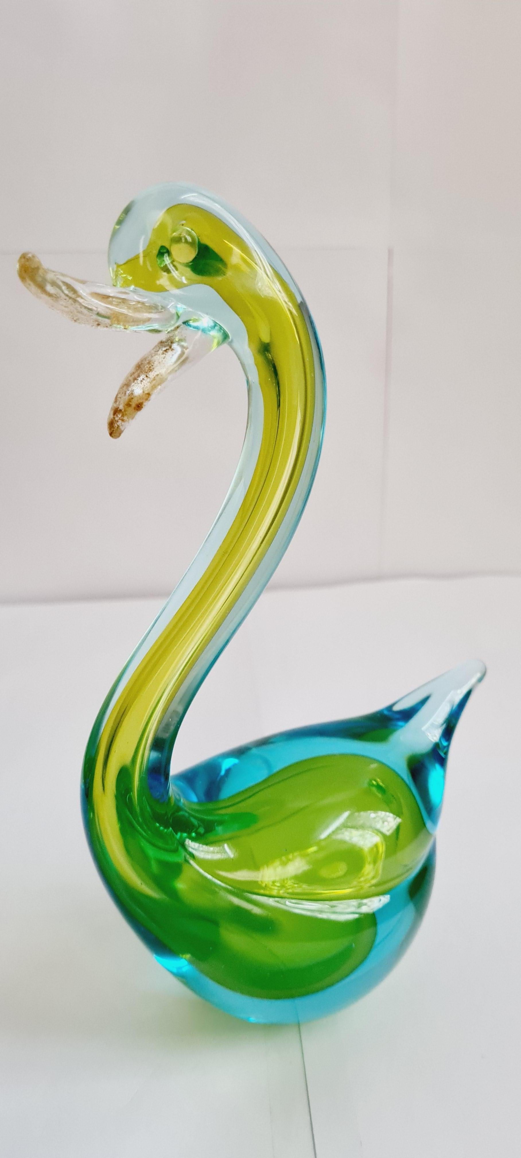 Vitange Murano Glass Sommerso Duck with Gold Leaf, Archimede Seguso In Excellent Condition For Sale In Grantham, GB