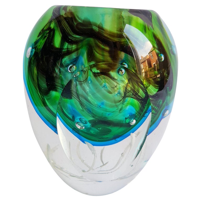 1930 Daum Nancy - Vase Art Déco Géométrique à Anses Verre Orange Ambré