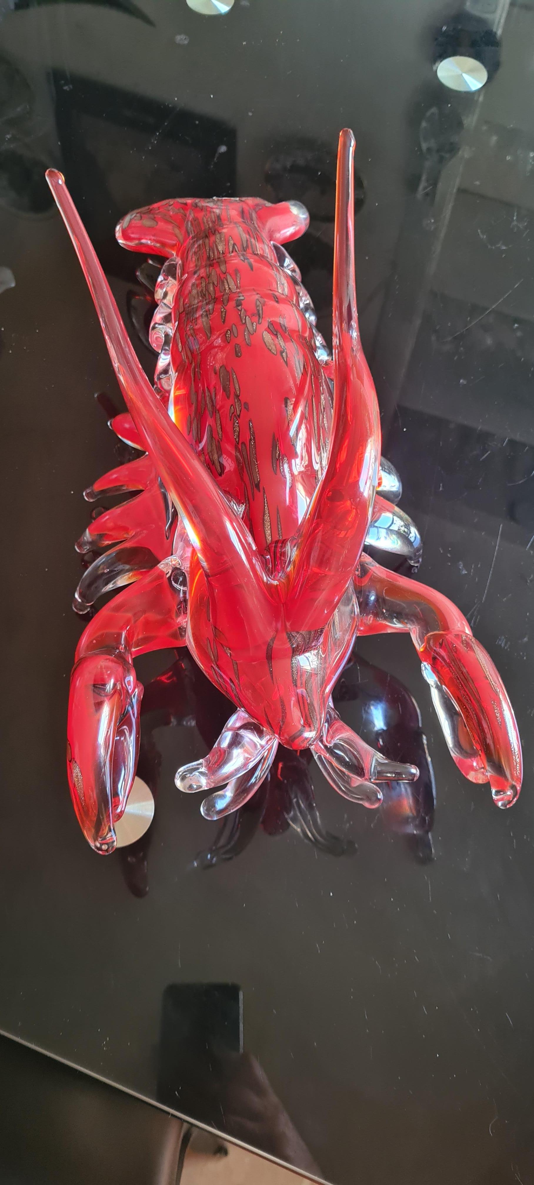 Large Vitange Murano Glass Sommerso Lobster For Sale 2