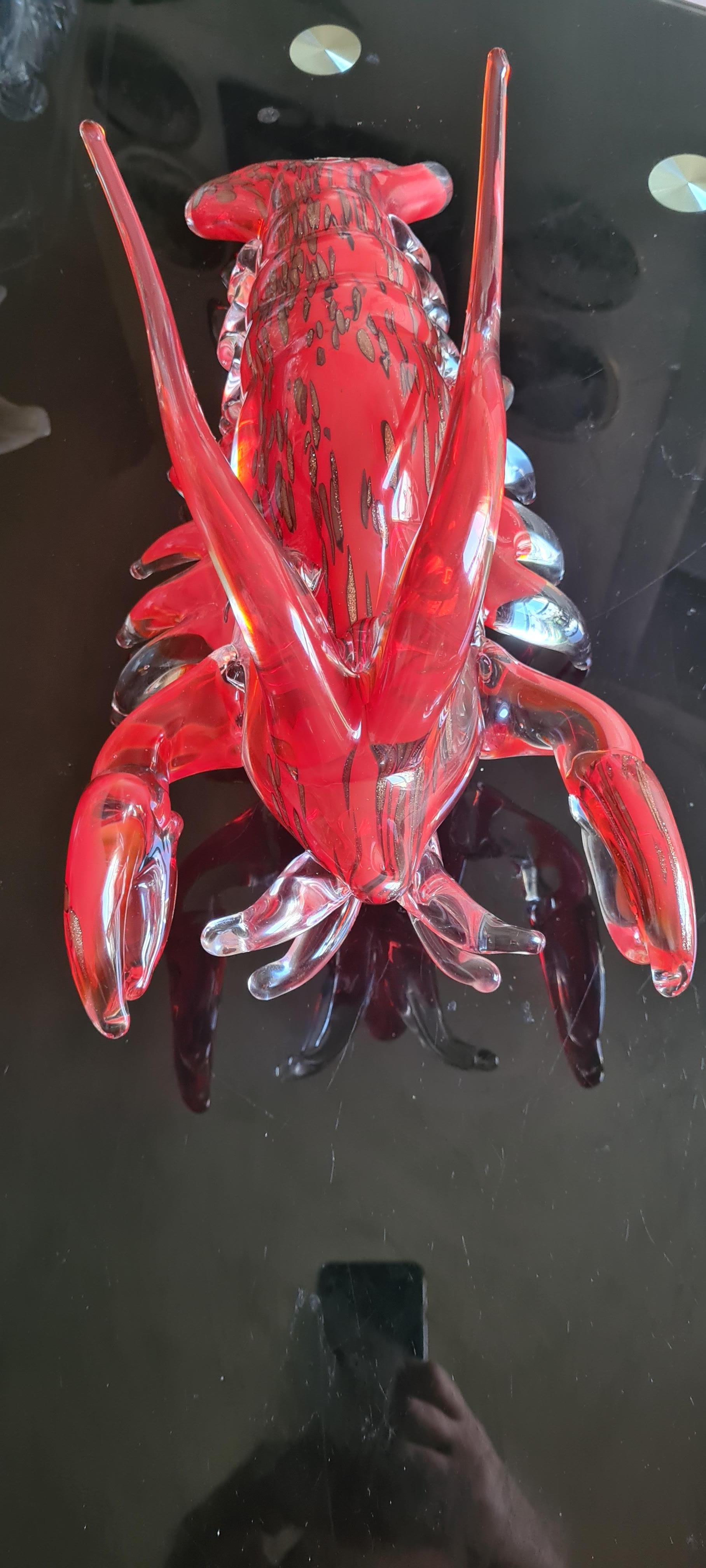 Large Vitange Murano Glass Sommerso Lobster For Sale 3