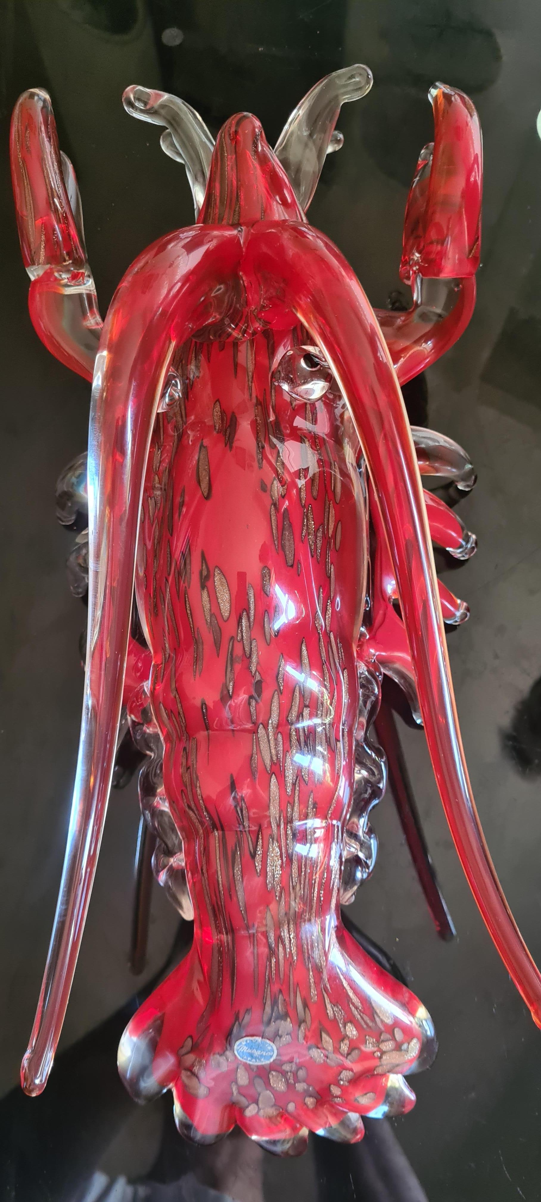 Large Vitange Murano Glass Sommerso Lobster For Sale 4