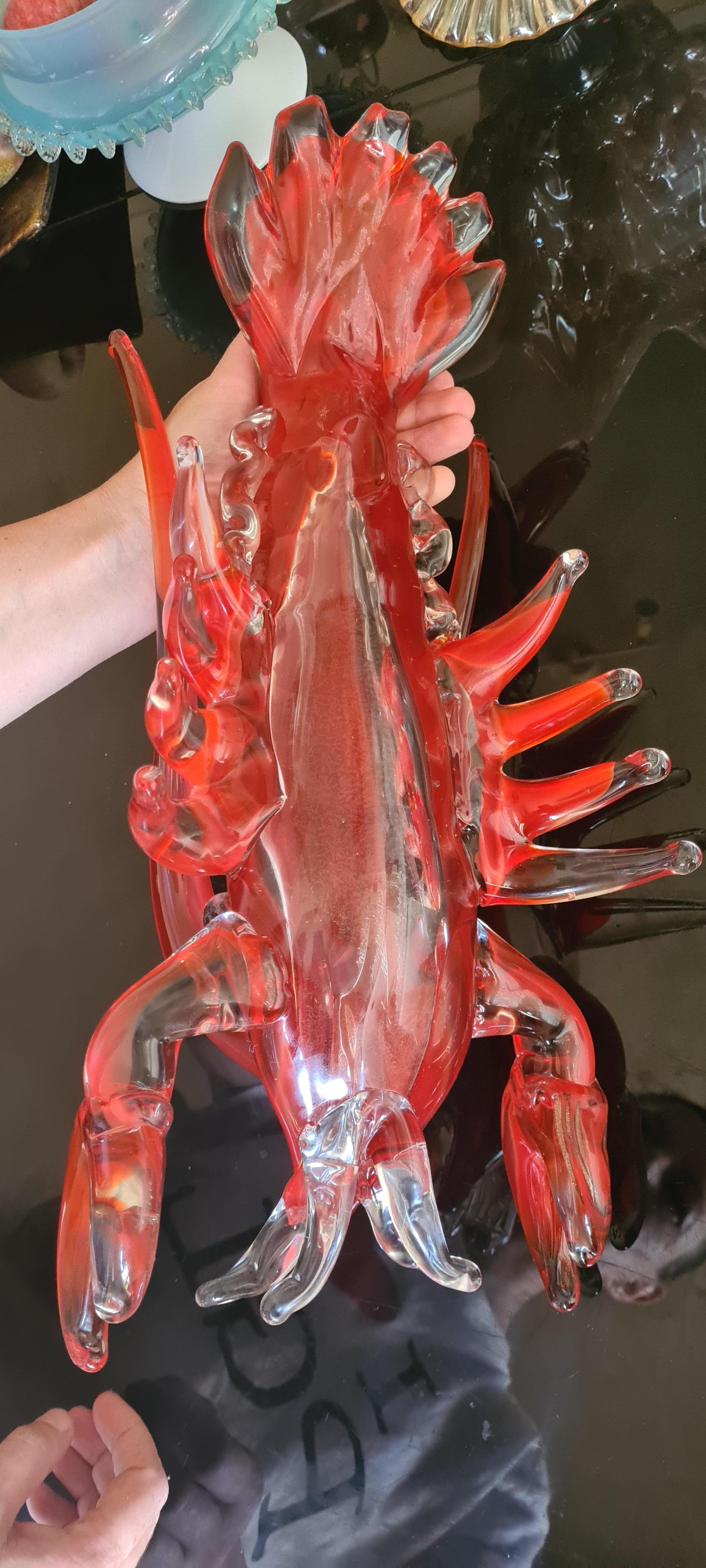 Art Nouveau Large Vitange Murano Glass Sommerso Lobster For Sale