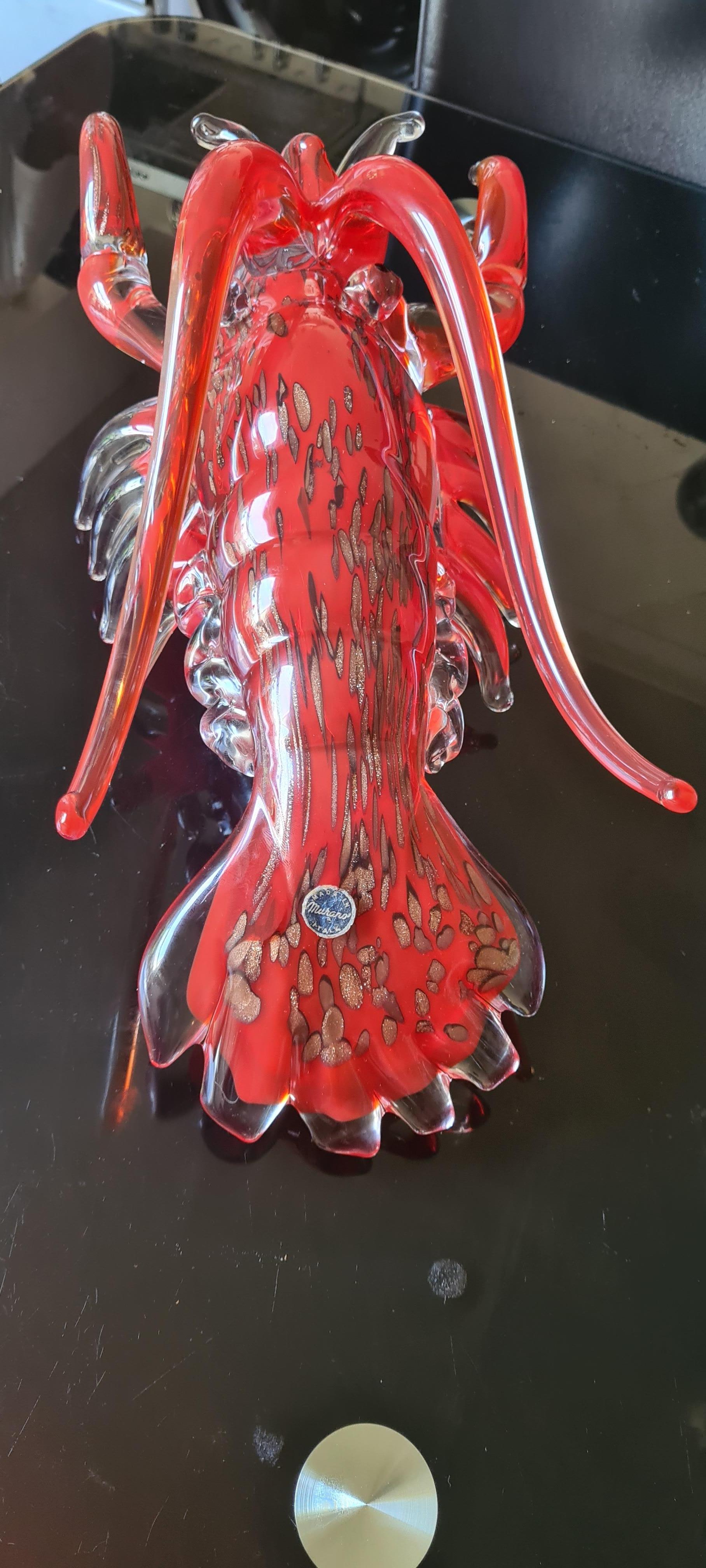 Hand-Crafted Large Vitange Murano Glass Sommerso Lobster For Sale
