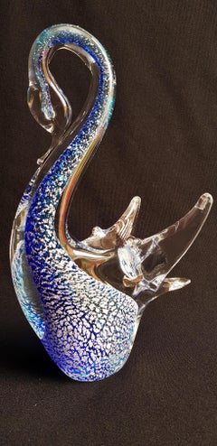Somerso-Schwan aus Muranoglas mit Blattsilber, signiert Zane