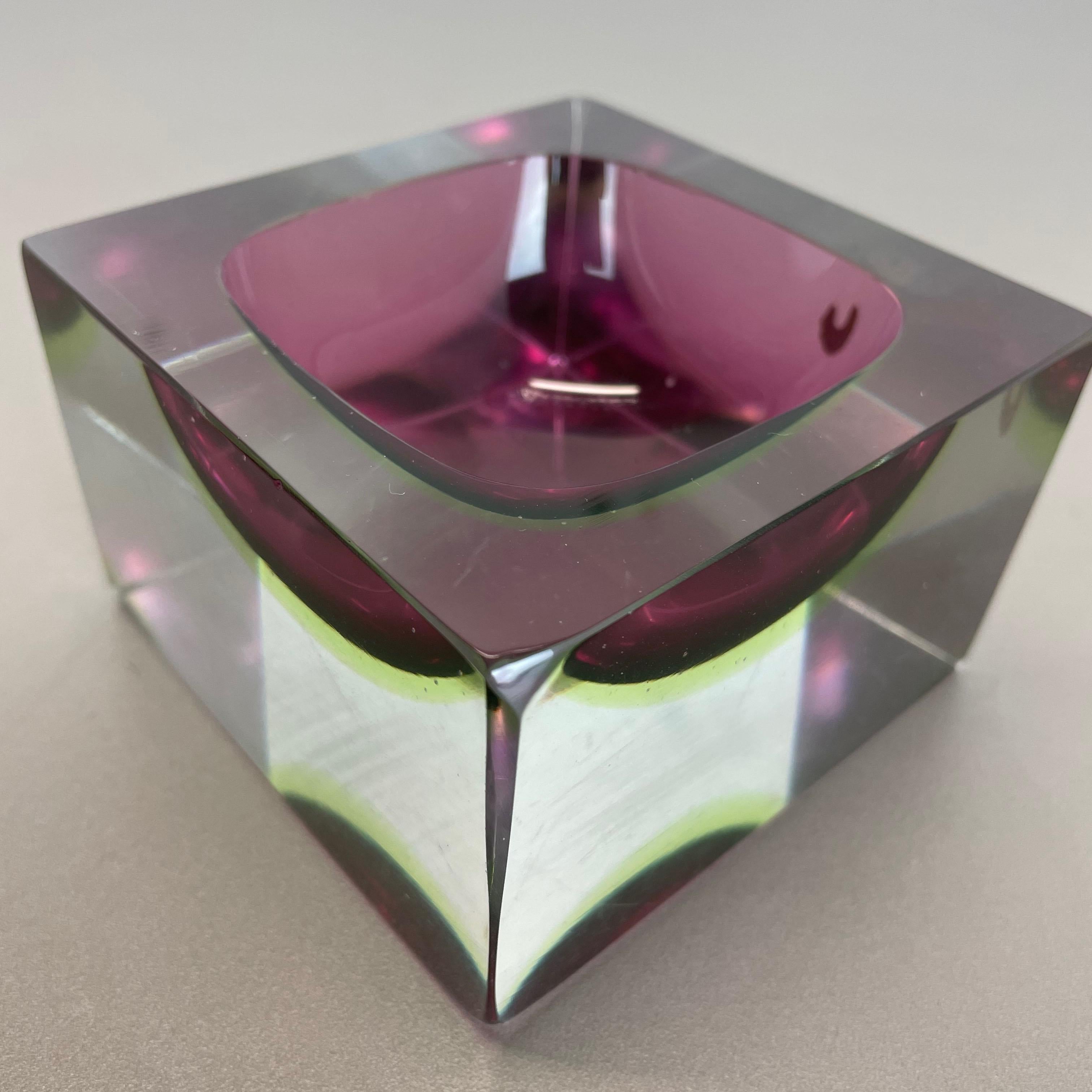 Murano Glass Sommerso Block 1, 1kg Cube Ashtray Element Flavio Poli, Italy, 1970s 1