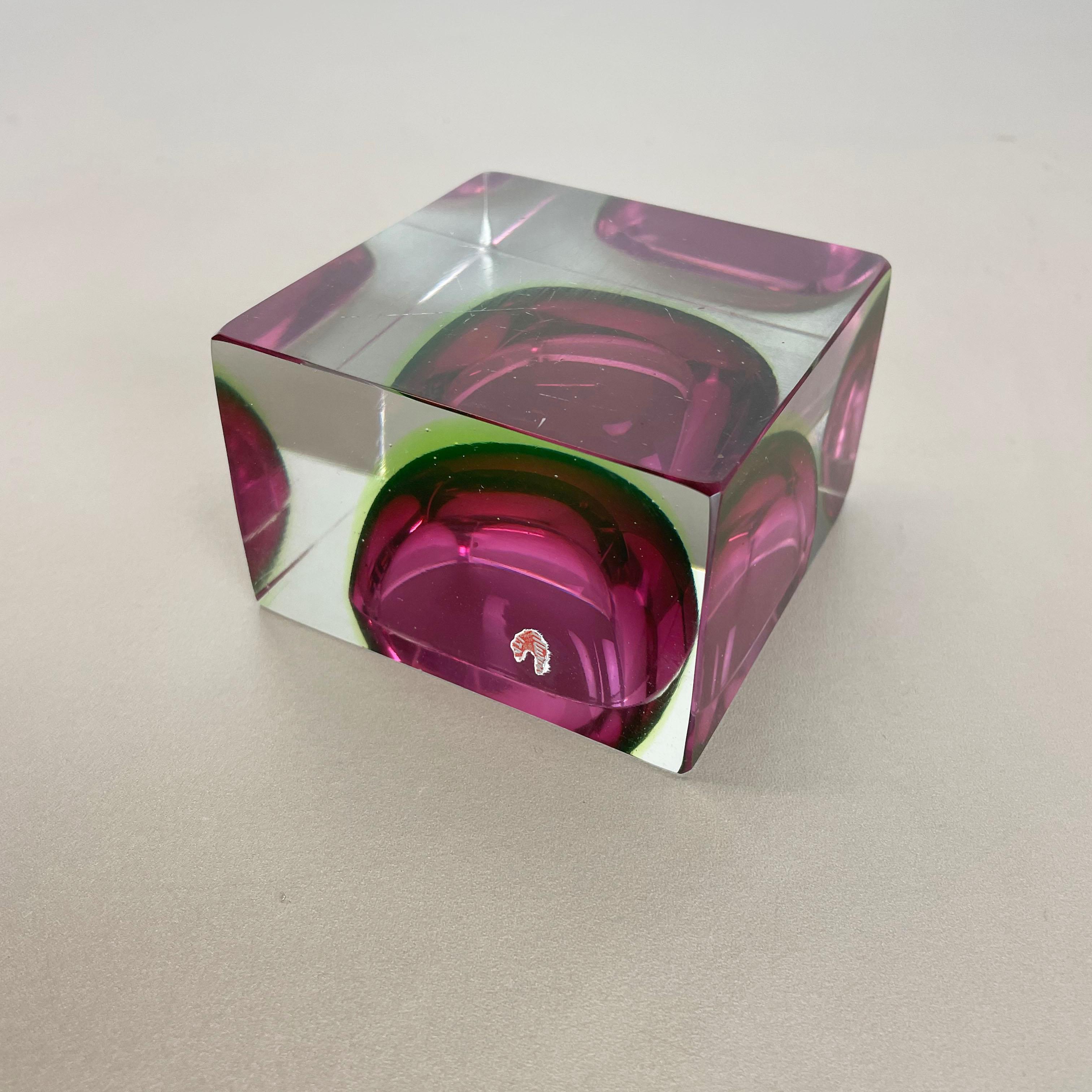 Murano Glass Sommerso Block 1, 1kg Cube Ashtray Element Flavio Poli, Italy, 1970s 6