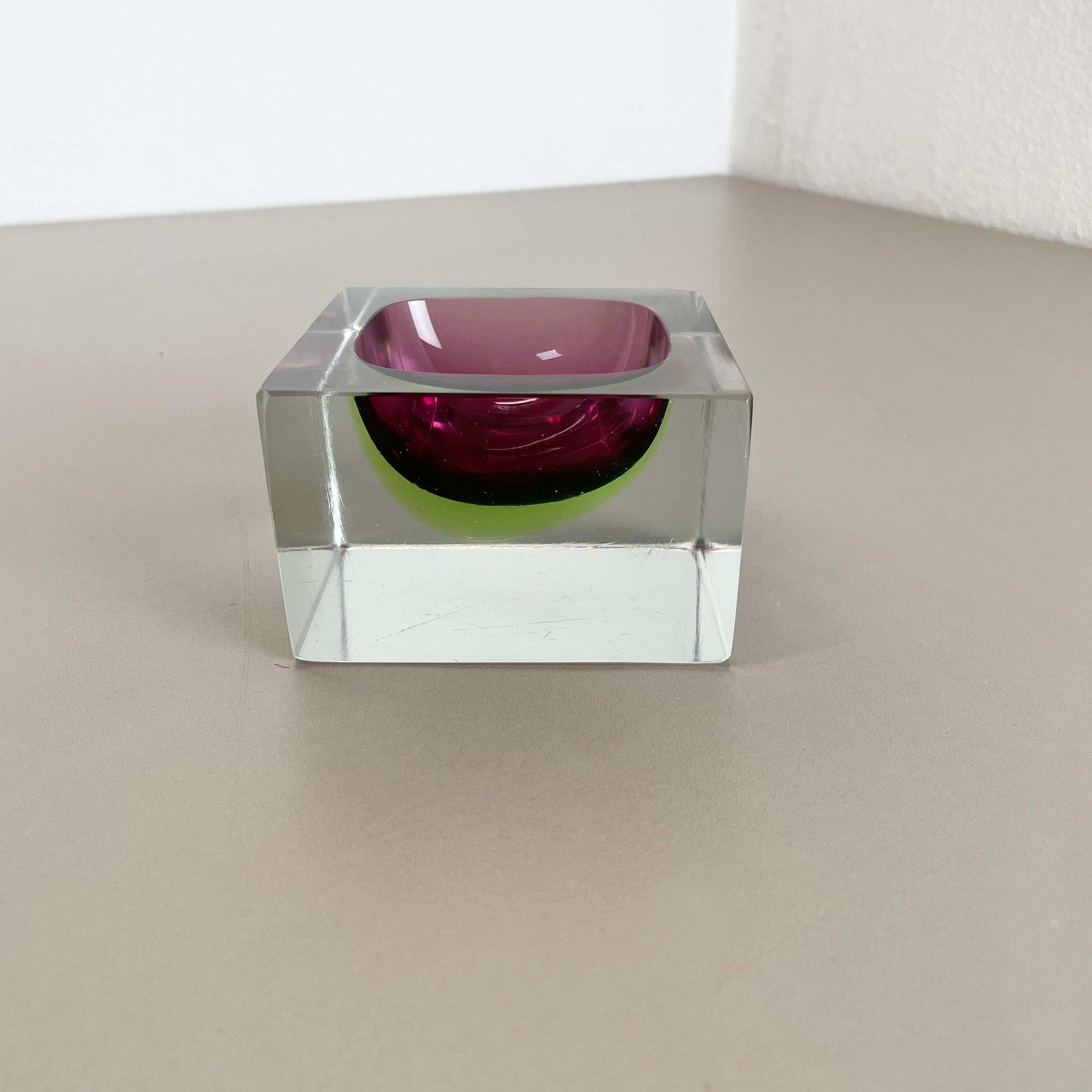 Murano Glass Sommerso Block 1, 1kg Cube Ashtray Element Flavio Poli, Italy, 1970s 7