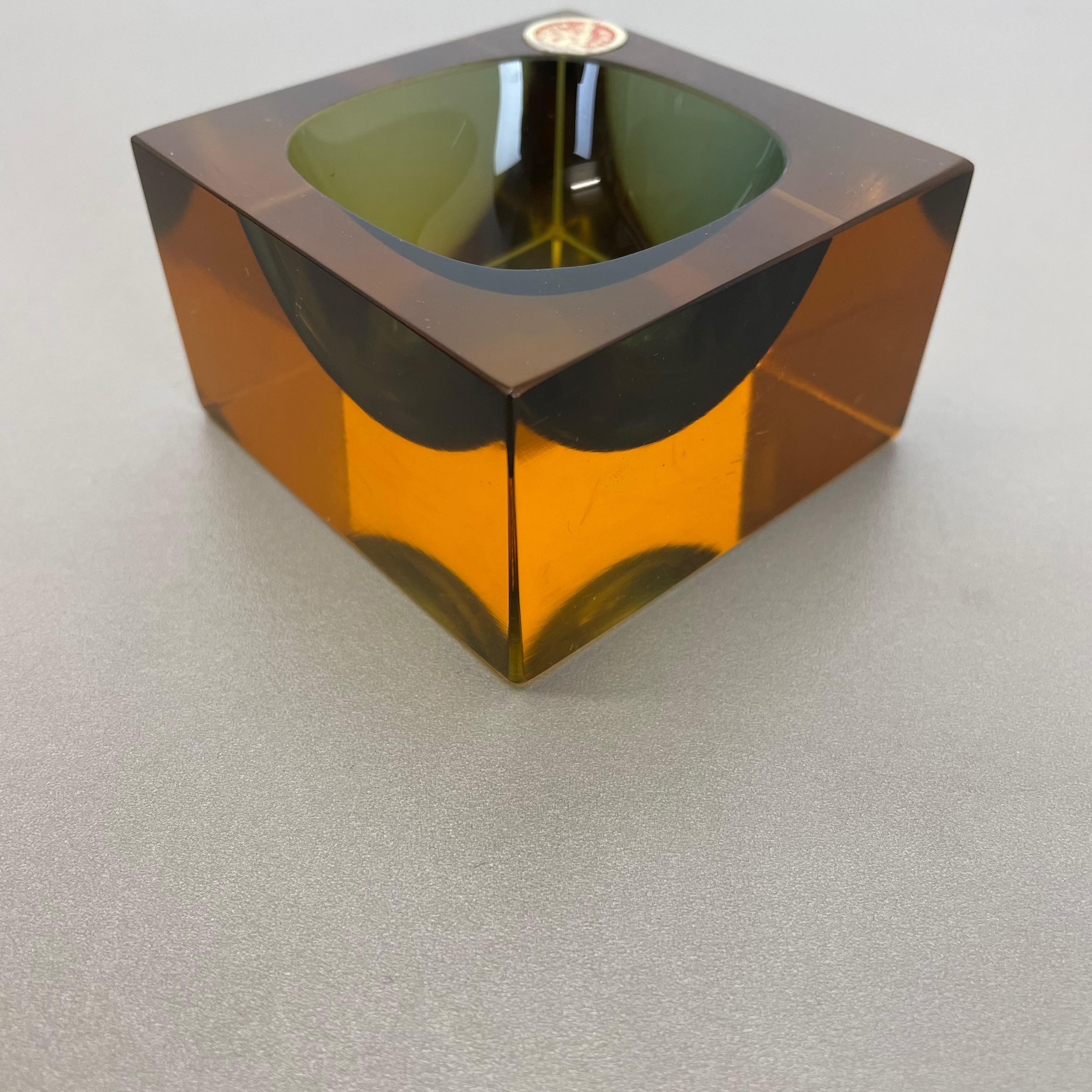 Murano Glass Sommerso Block Cube Ashtray Element Flavio Poli, Italy, 1970s 5