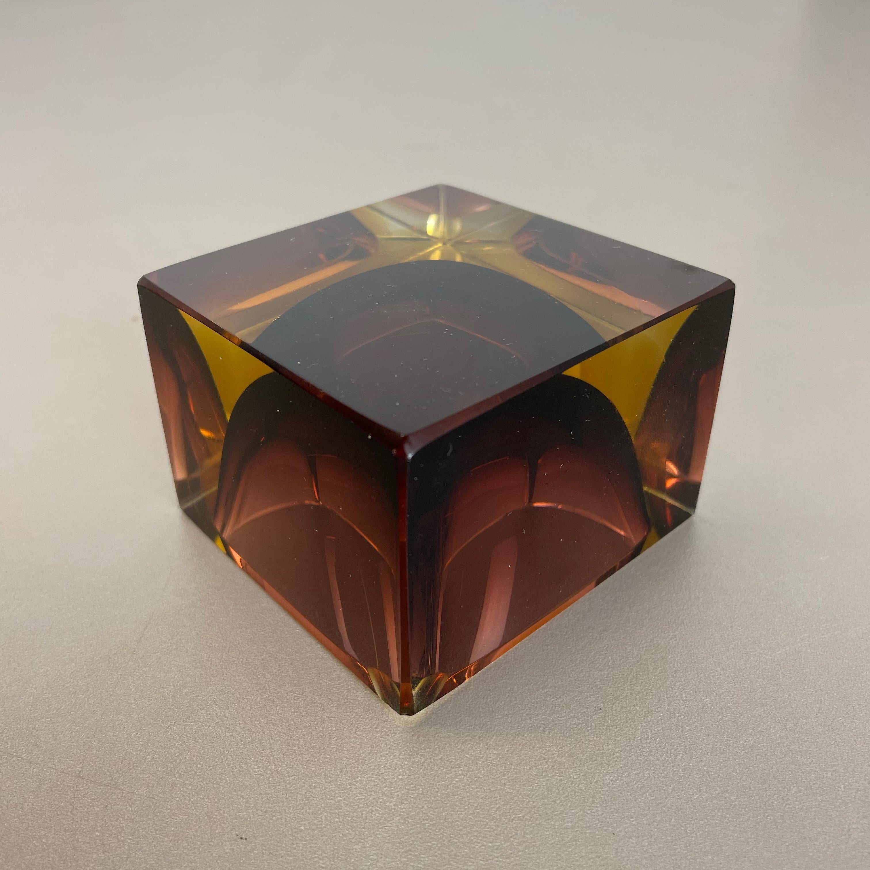 Murano Glass Sommerso Block Cube Ashtray Element Flavio Poli, Italy, 1970s 11