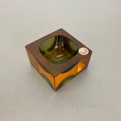 Murano Glass Sommerso Block Cube Ashtray Element Flavio Poli, Italy, 1970s