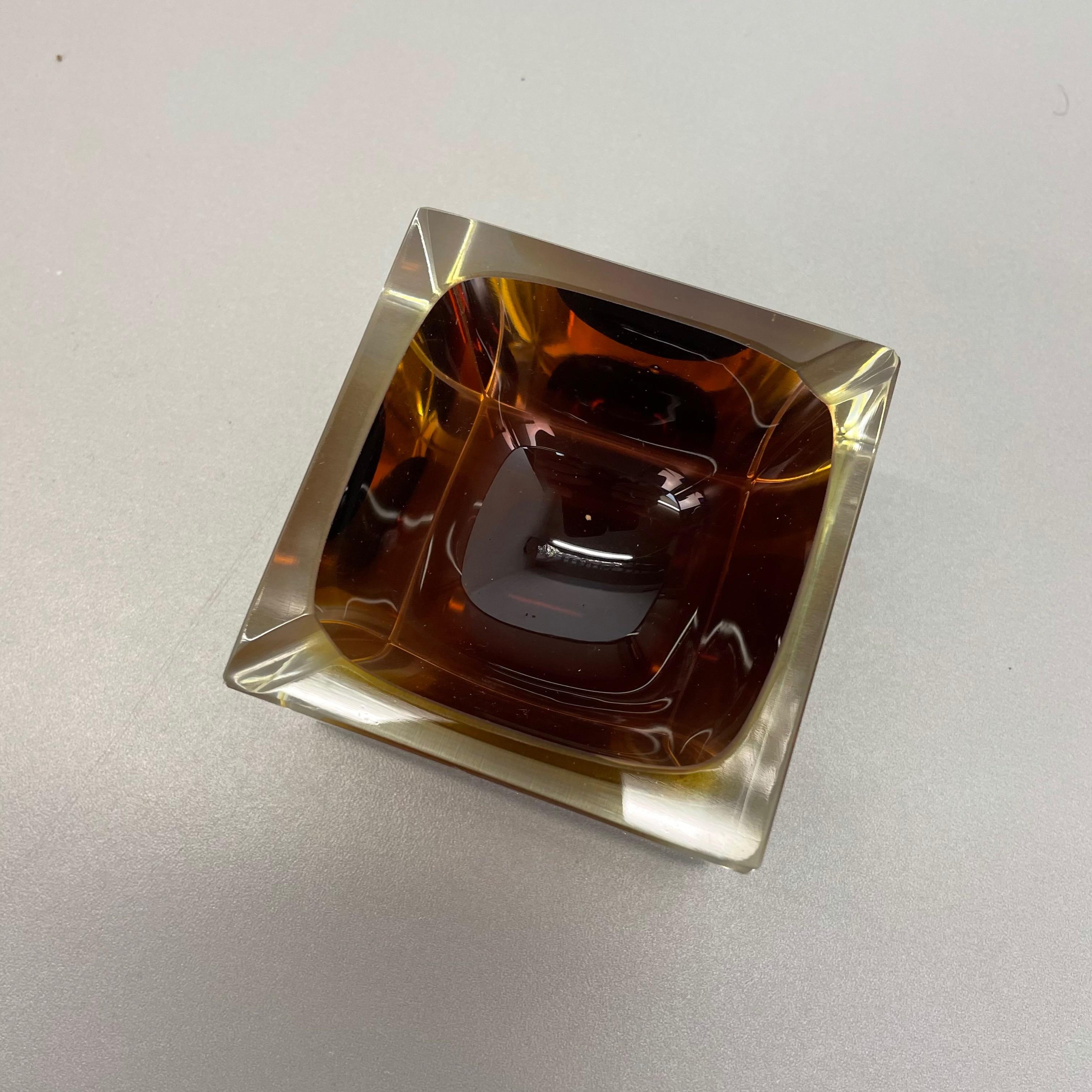 Italian Murano Glass Sommerso Block Cube Ashtray Element Flavio Poli, Italy, 1970s