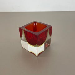 Murano Glass Sommerso Block "RED"Cube Ashtray Element Flavio Poli, Italy, 1970s